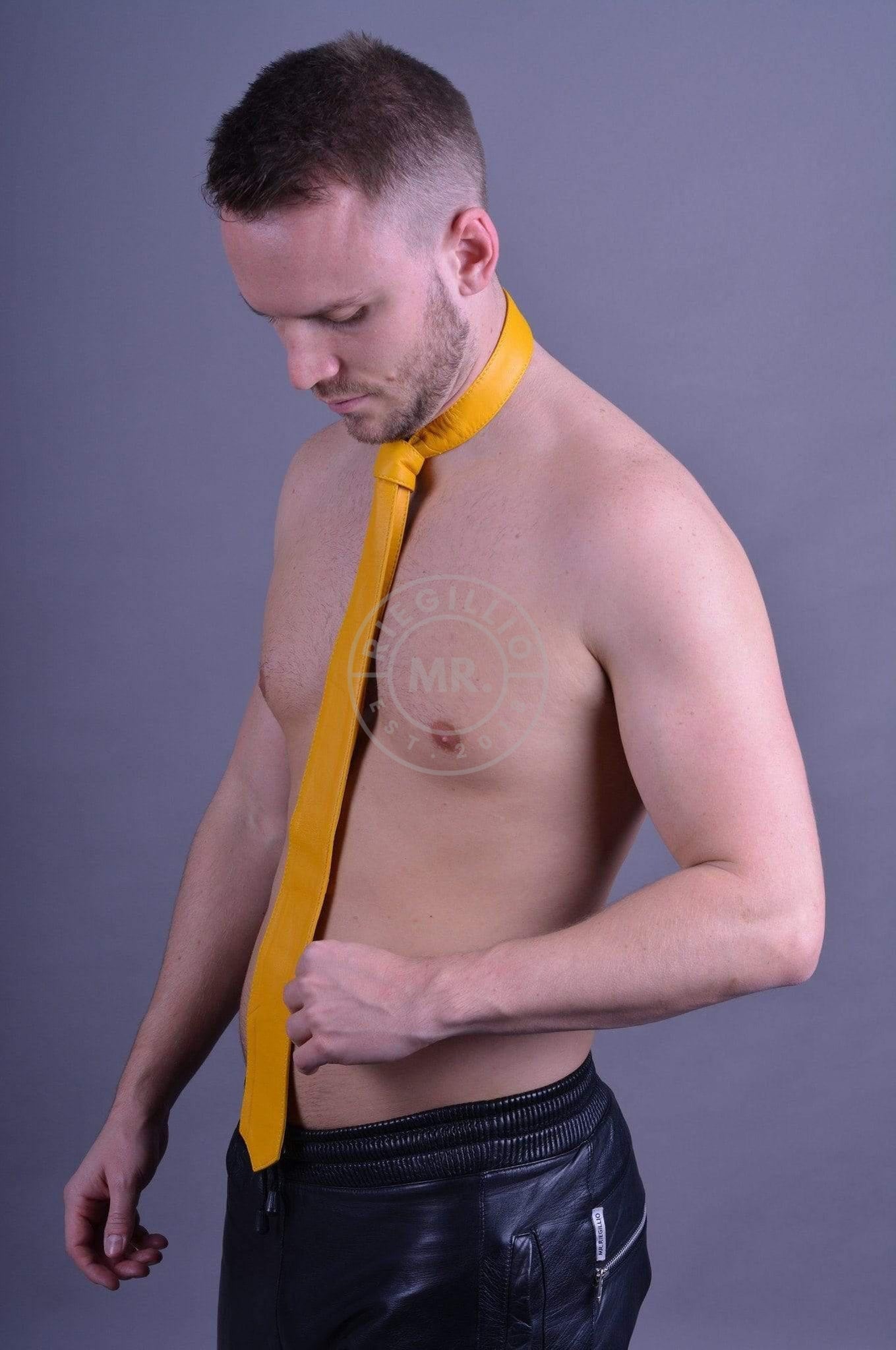 Yellow Leather Tie at MR. Riegillio