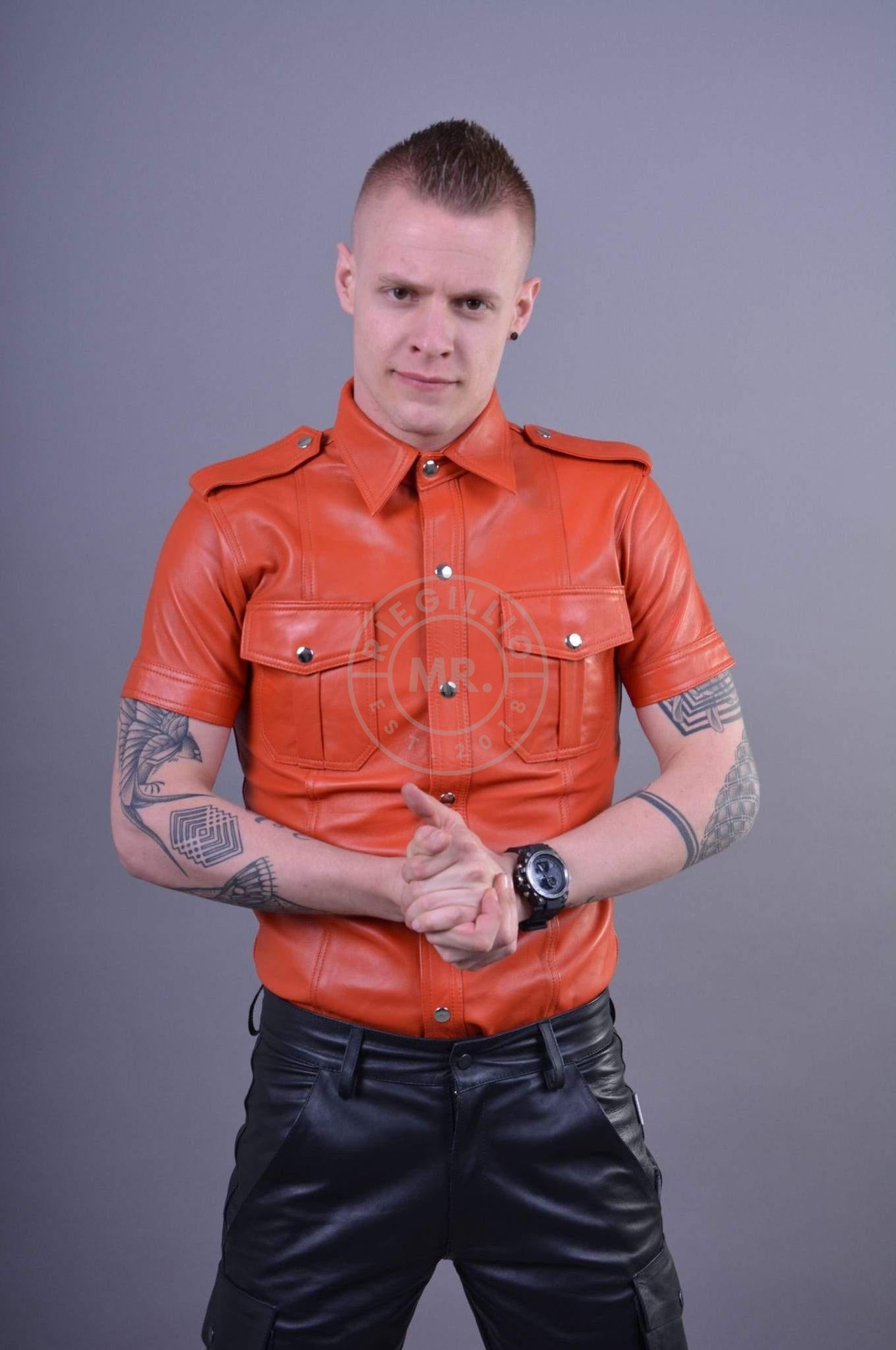 Orange Leather Shirt at MR. Riegillio