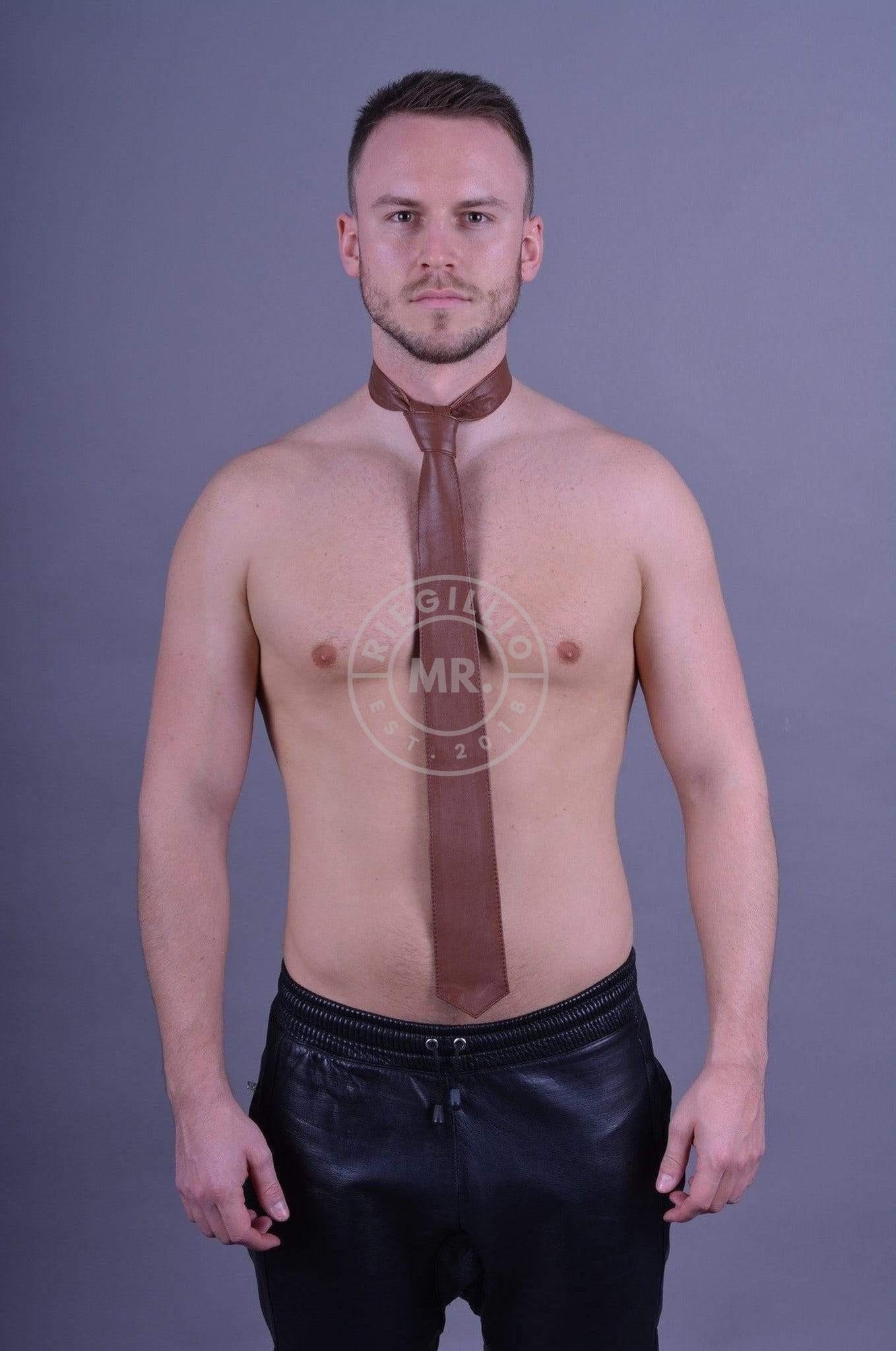 Cinnamon Brown Leather Tie-at MR. Riegillio