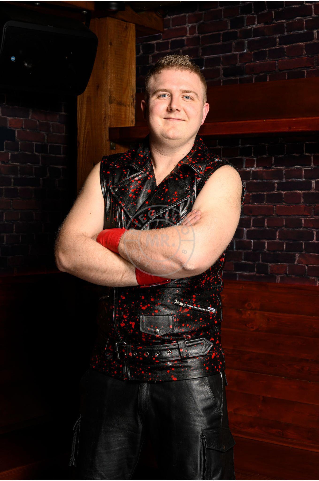 Splashed Leather Sleeveless Jacket - Red at MR. Riegillio