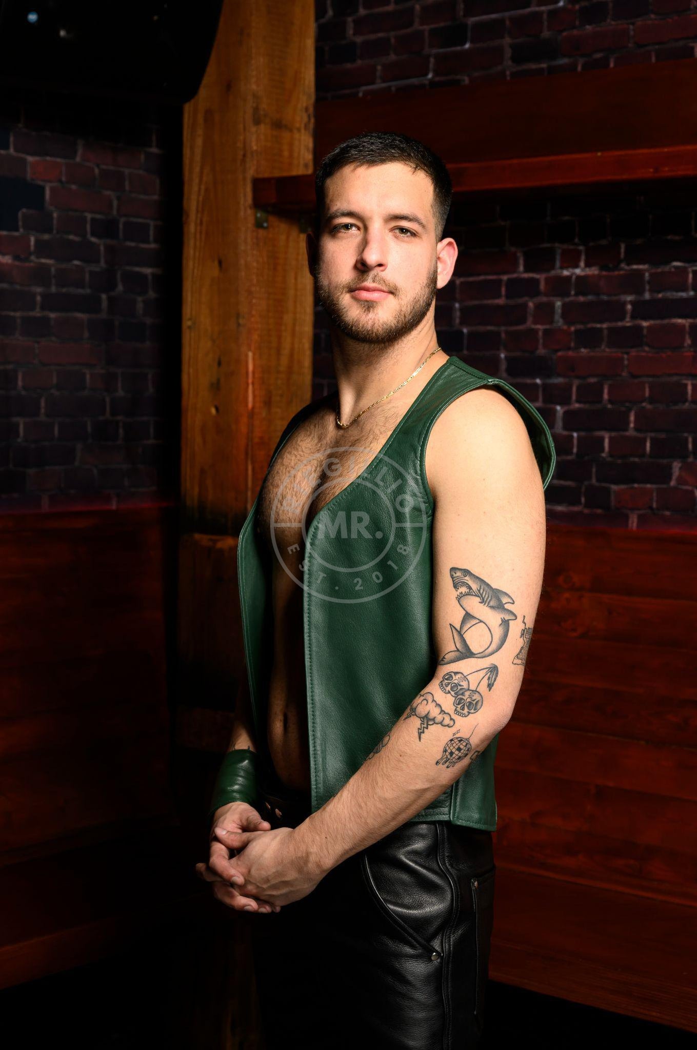 Leather Waistcoat - Dark Green at MR. Riegillio