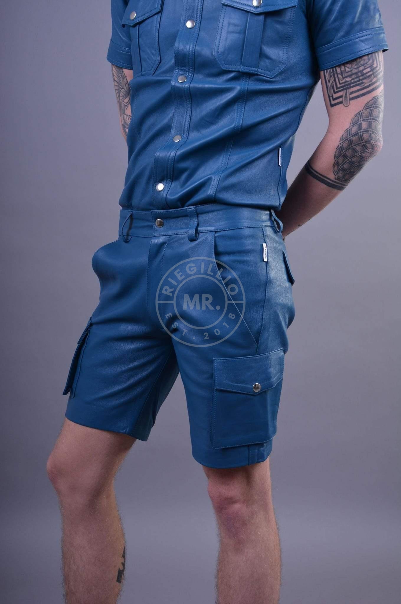 Jeans Blue Leather Cargo Short-at MR. Riegillio