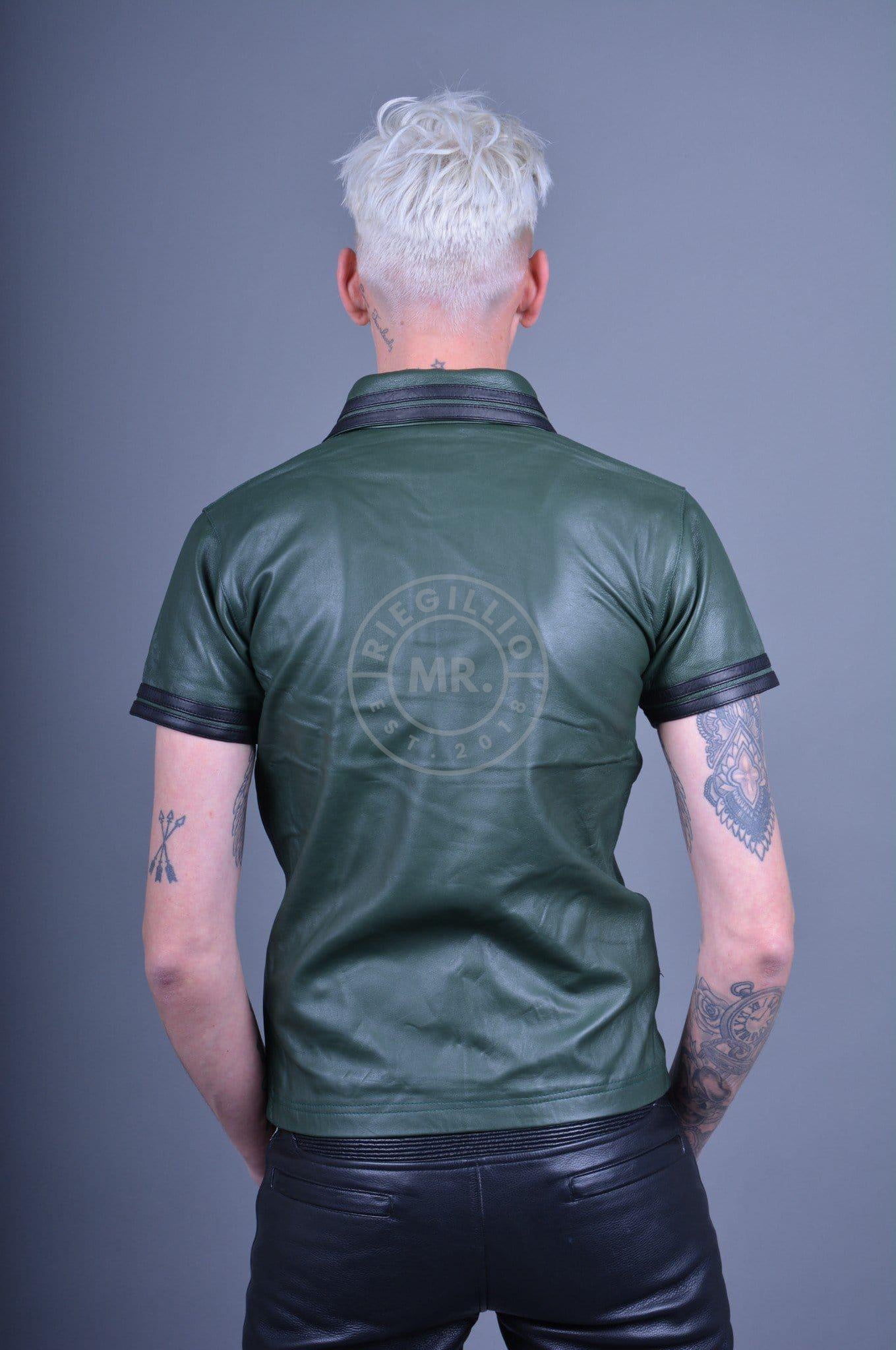 Dark Green Leather Polo - BLACK STRIPES at MR. Riegillio