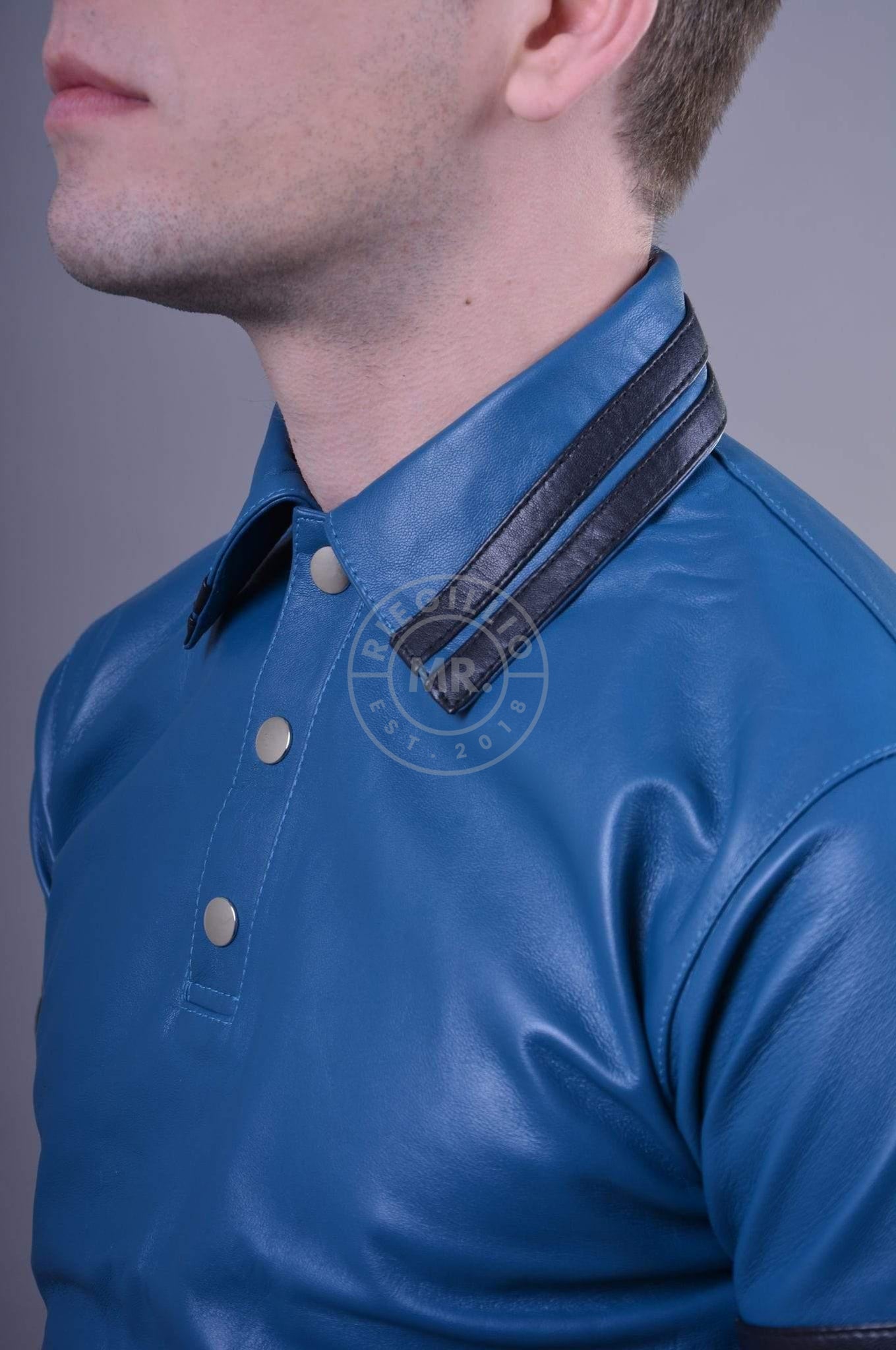 Jeans Blue Leather Polo - BLACK STRIPES at MR. Riegillio
