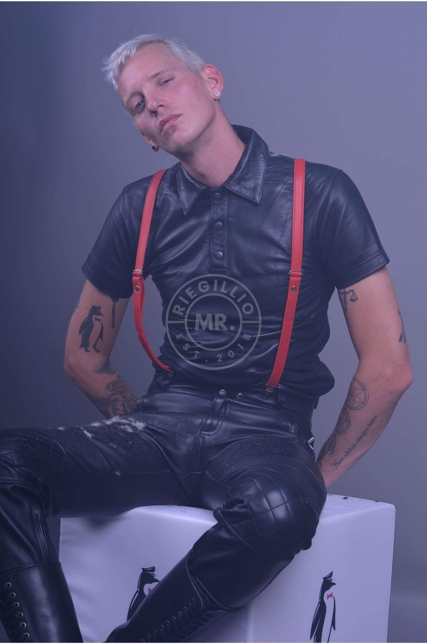 Black Leather Polo - Plain Black at MR. Riegillio