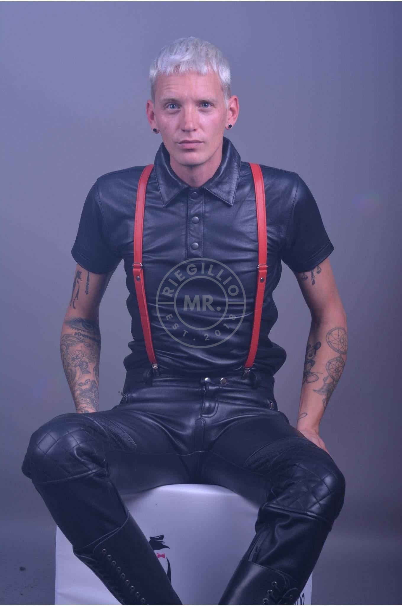 Black Leather Polo - Plain Black at MR. Riegillio