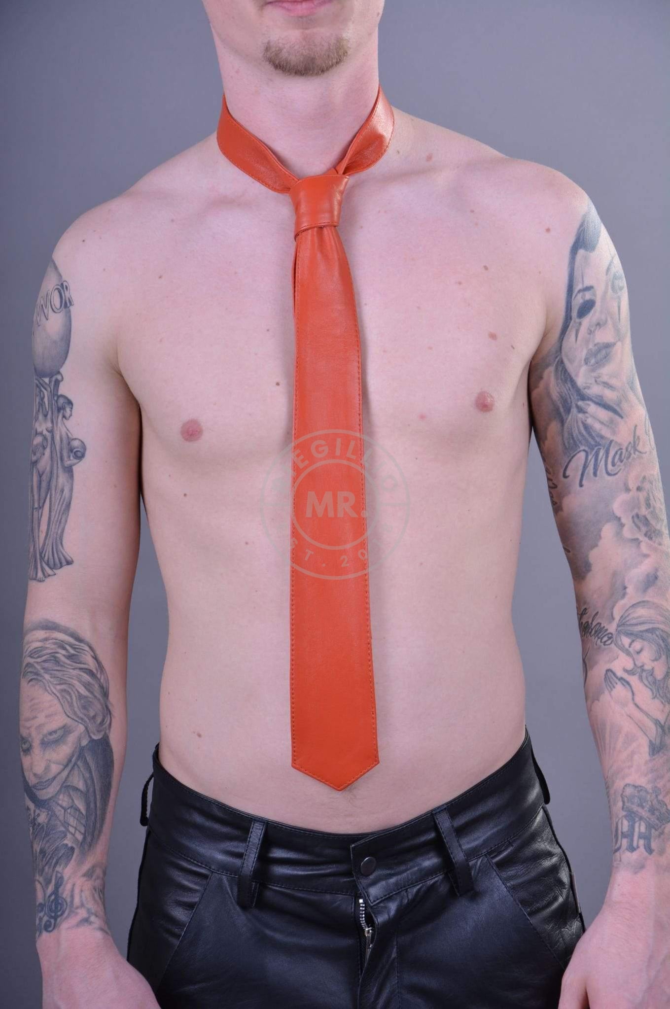 Orange Leather Tie-at MR. Riegillio