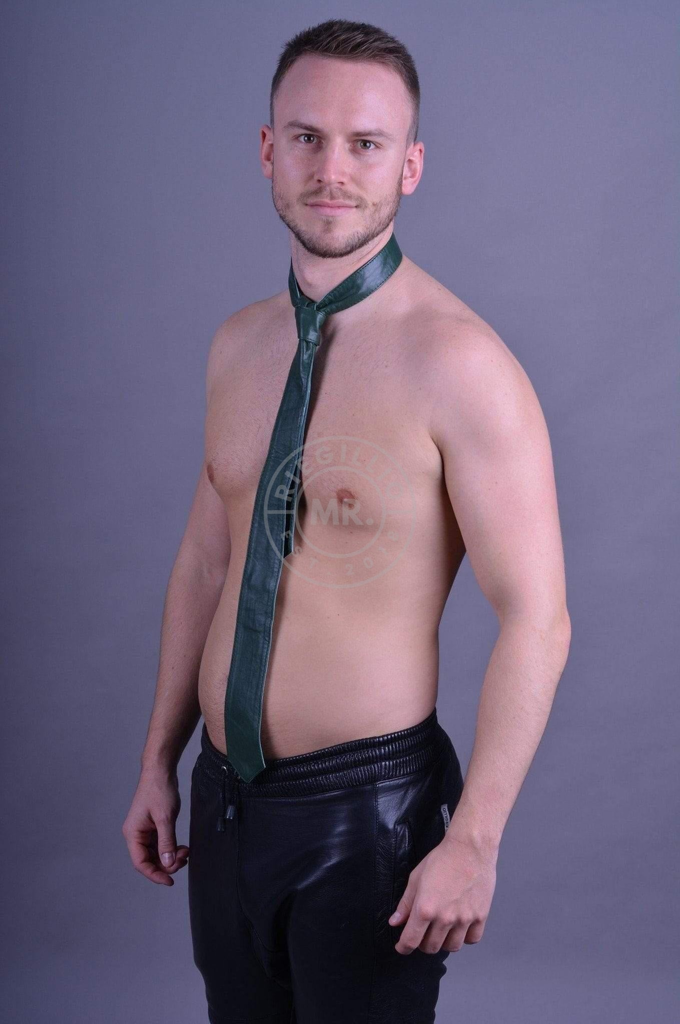Dark Green Leather Tie-at MR. Riegillio
