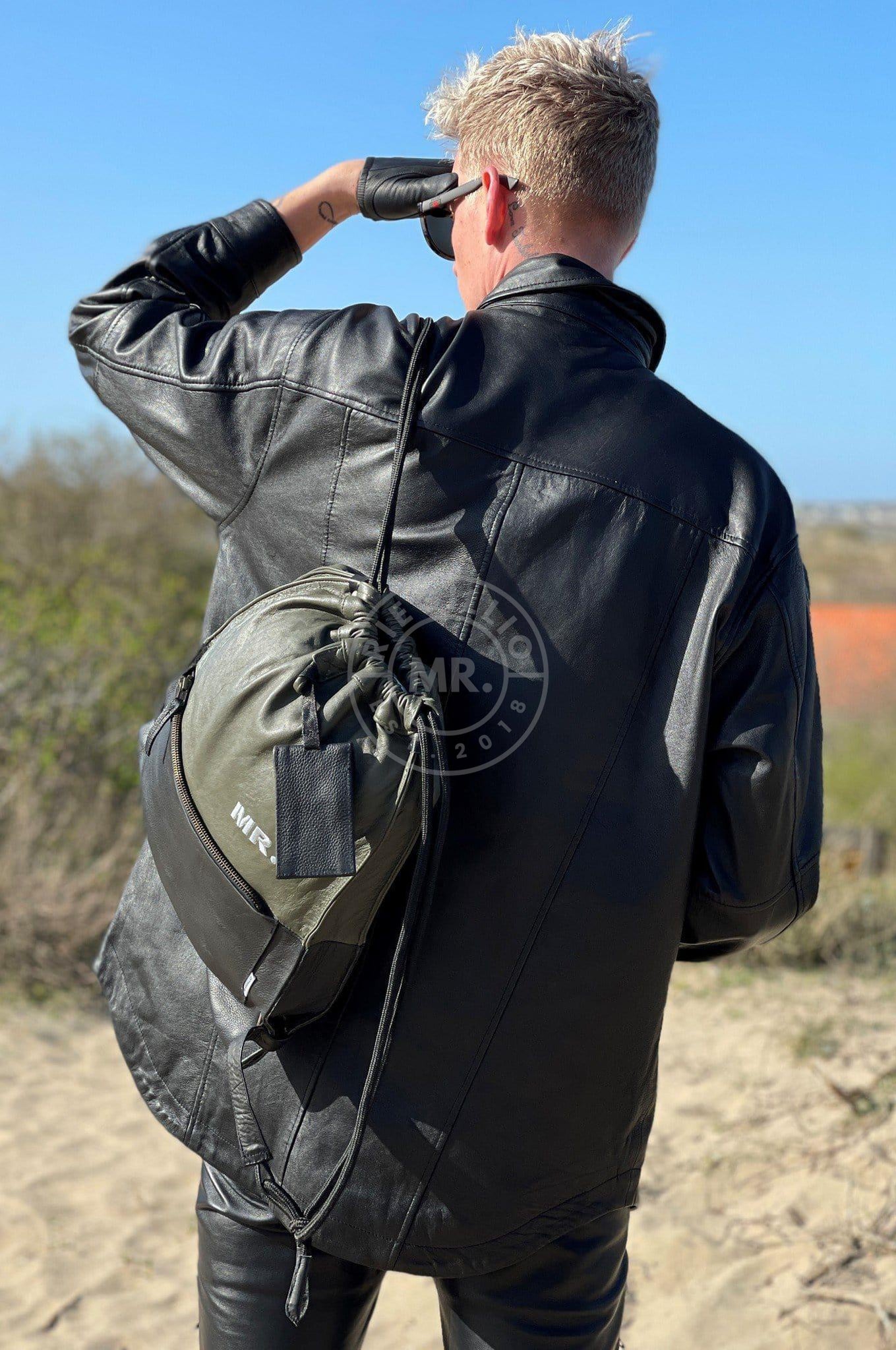 Leather Backpack Camo Green-at MR. Riegillio