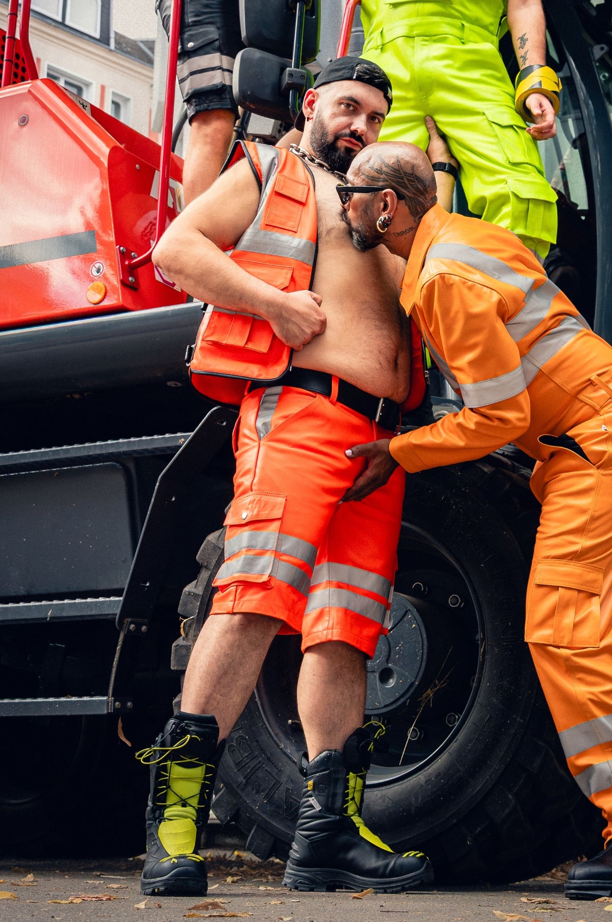 Neon Orange Leather Workers Cargo Shorts