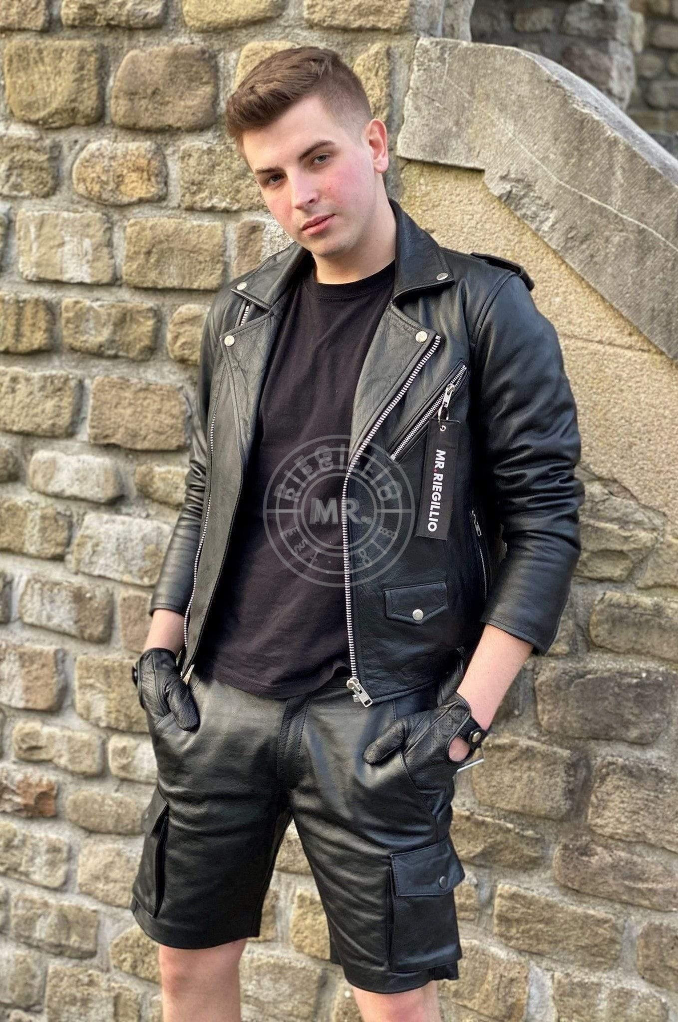 Black Leather Cargo Short SPECIAL at MR. Riegillio