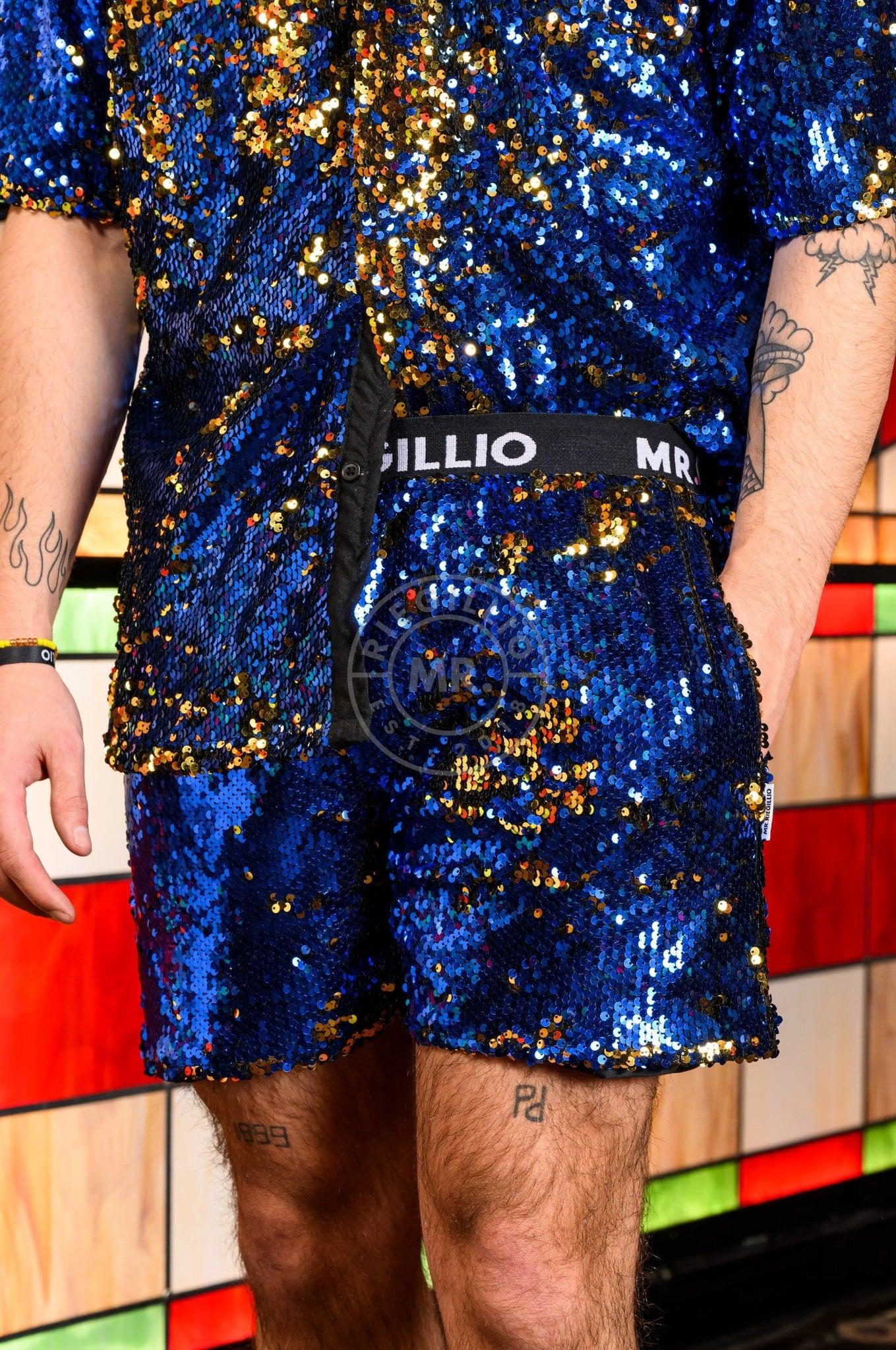 Blue Sequin Logo Short at MR. Riegillio