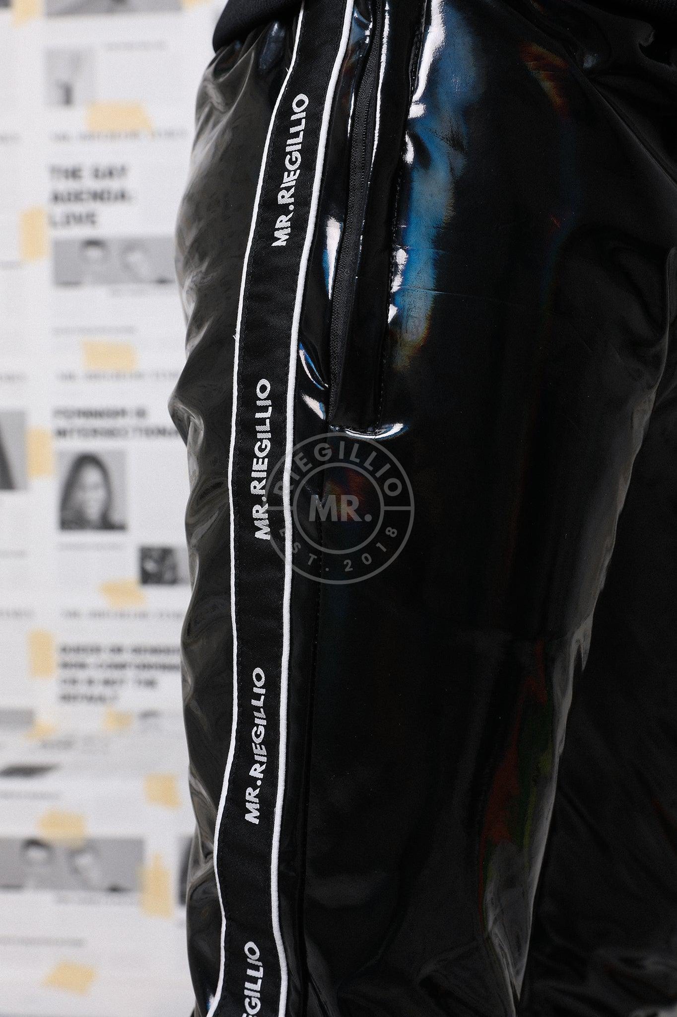 Black Holographic Tracksuit Pants at MR. Riegillio