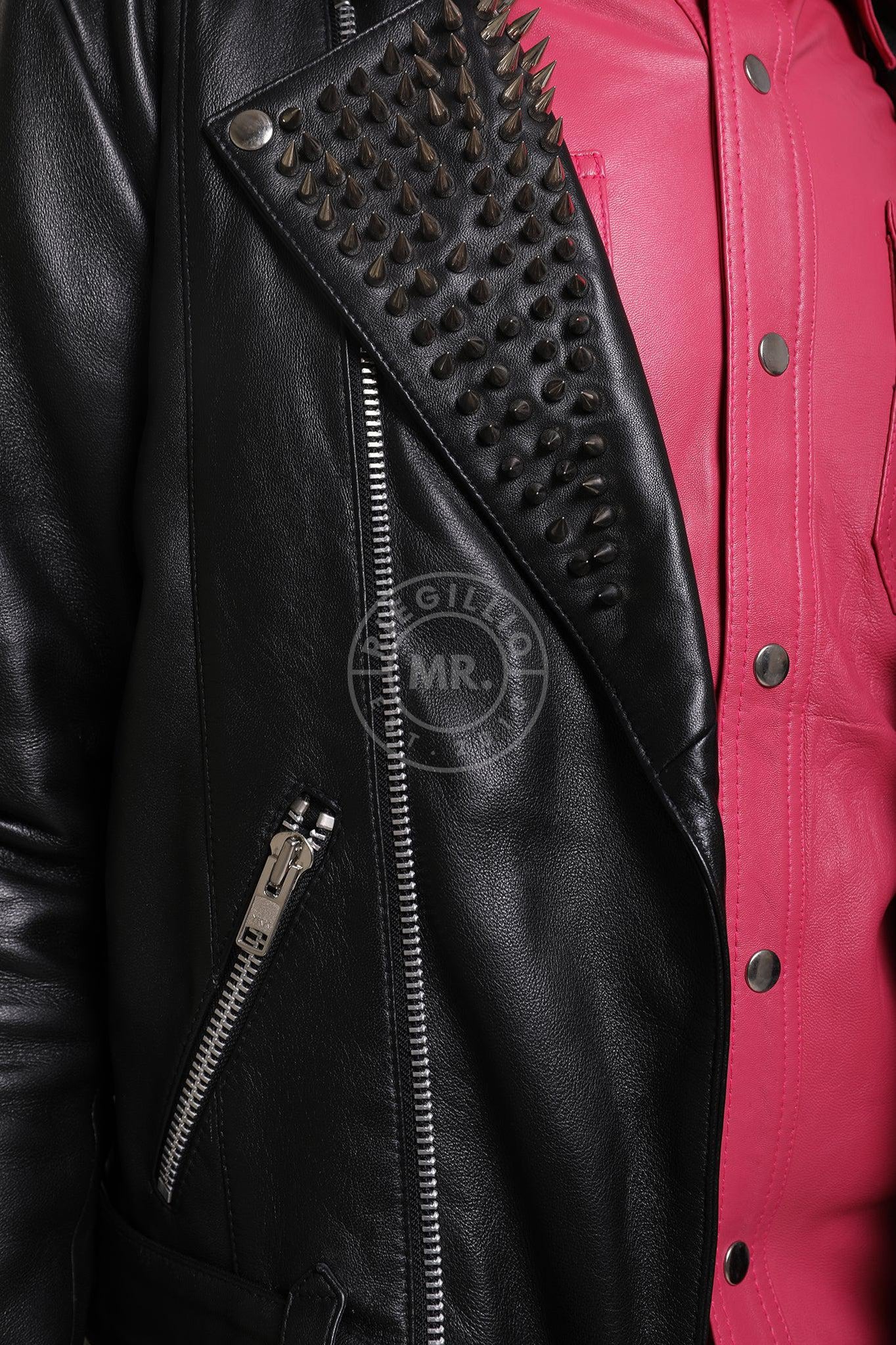 Leather Biker Jacket Spikes Black at MR. Riegillio