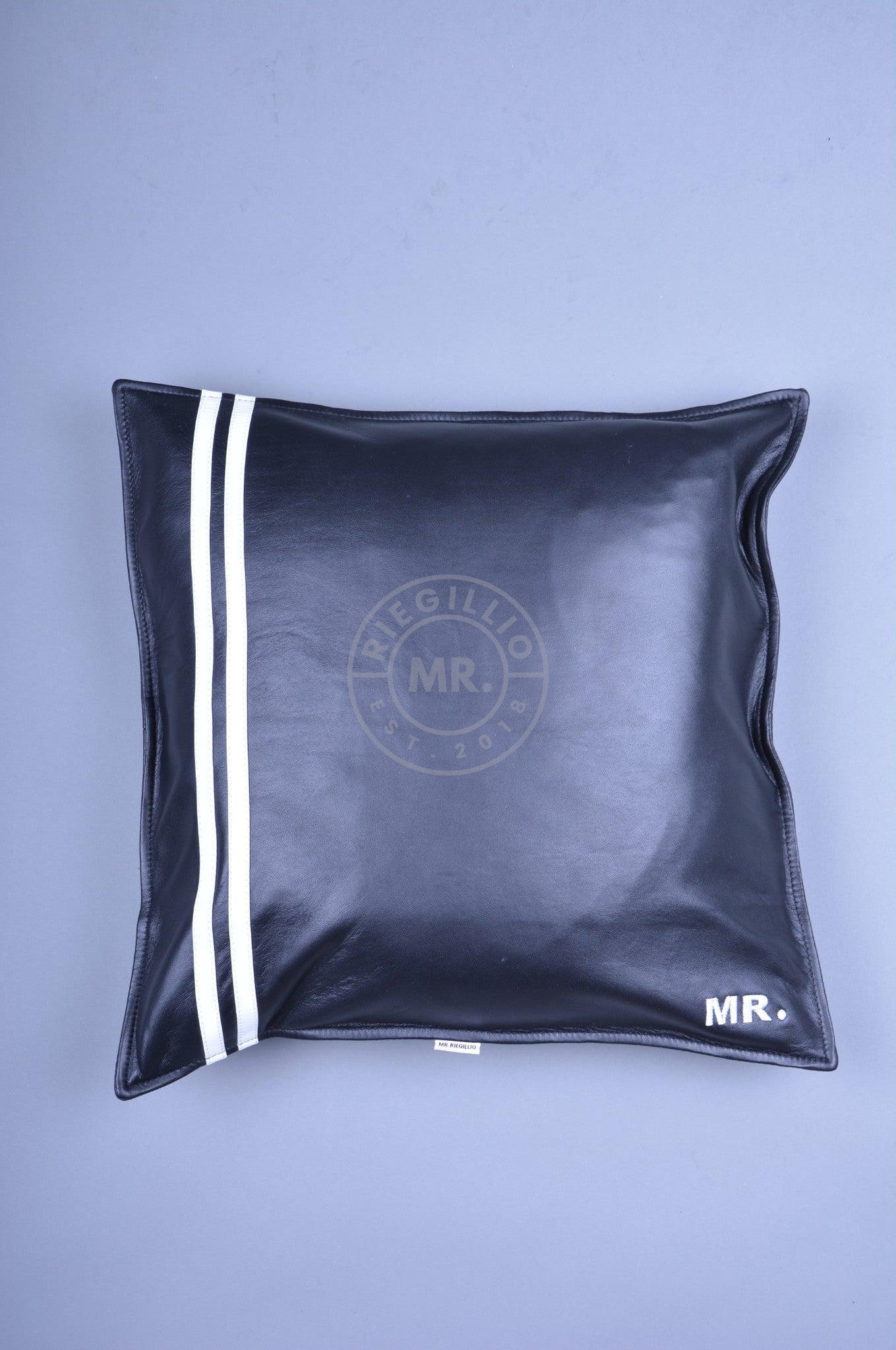 Black Leather Pillow - White Stripe-at MR. Riegillio