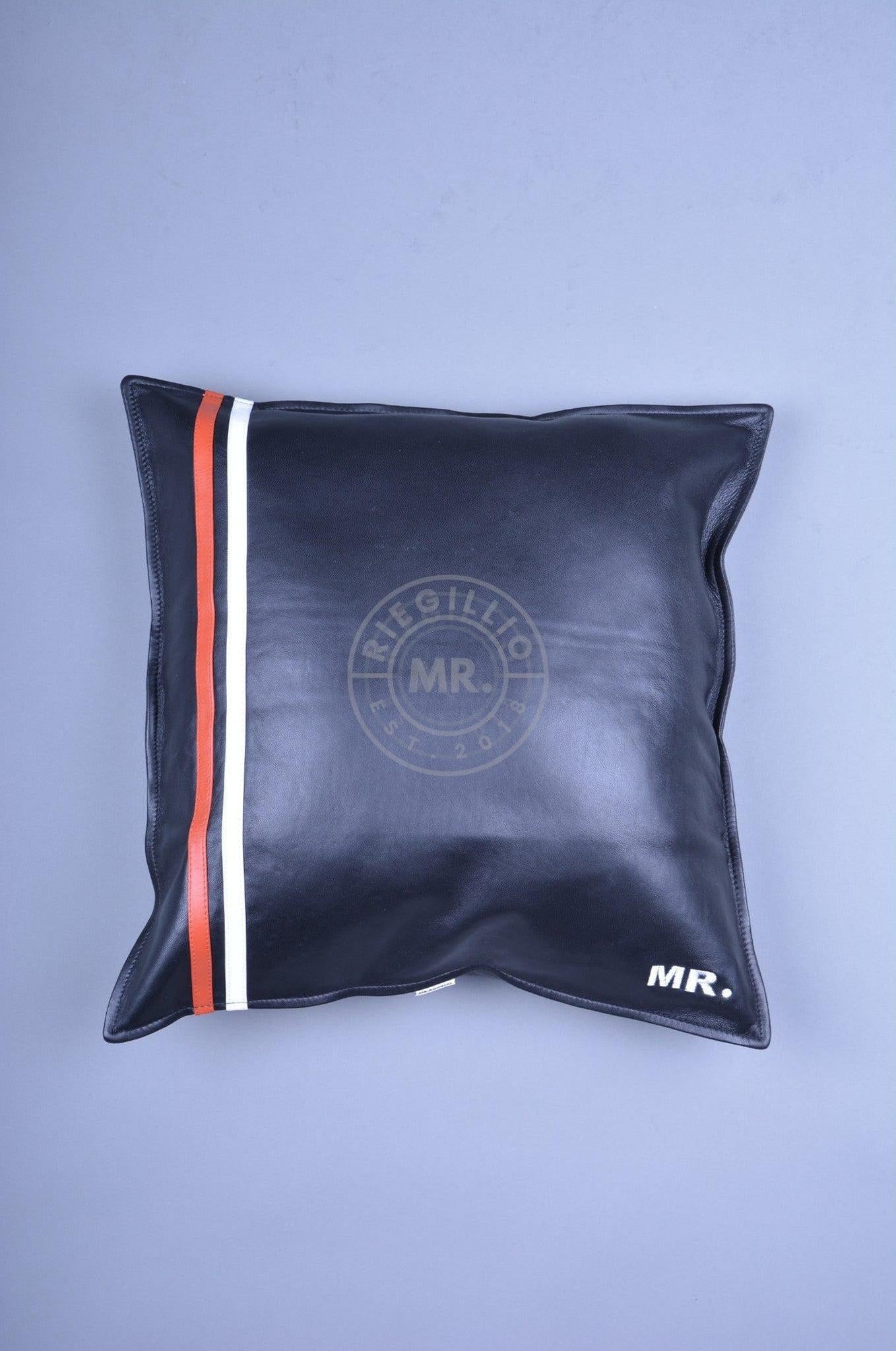 Black Leather Pillow - Orange Stripe at MR. Riegillio