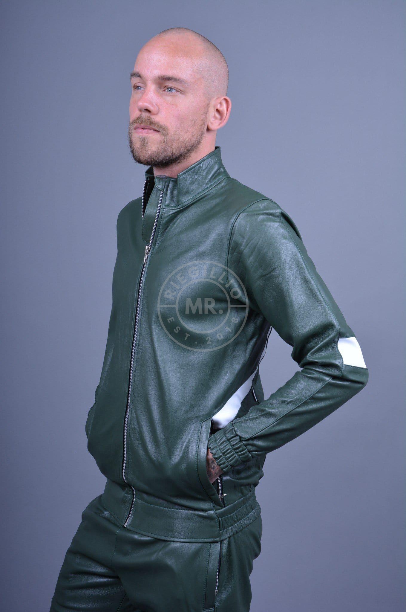 Dark Green Leather Tracksuit Jacket-at MR. Riegillio