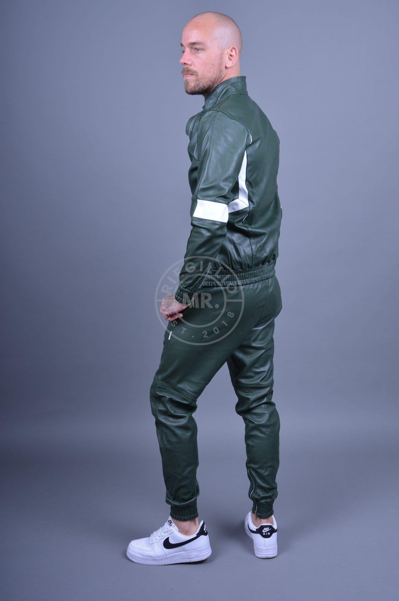 Dark Green Leather Tracksuit Pants at MR. Riegillio