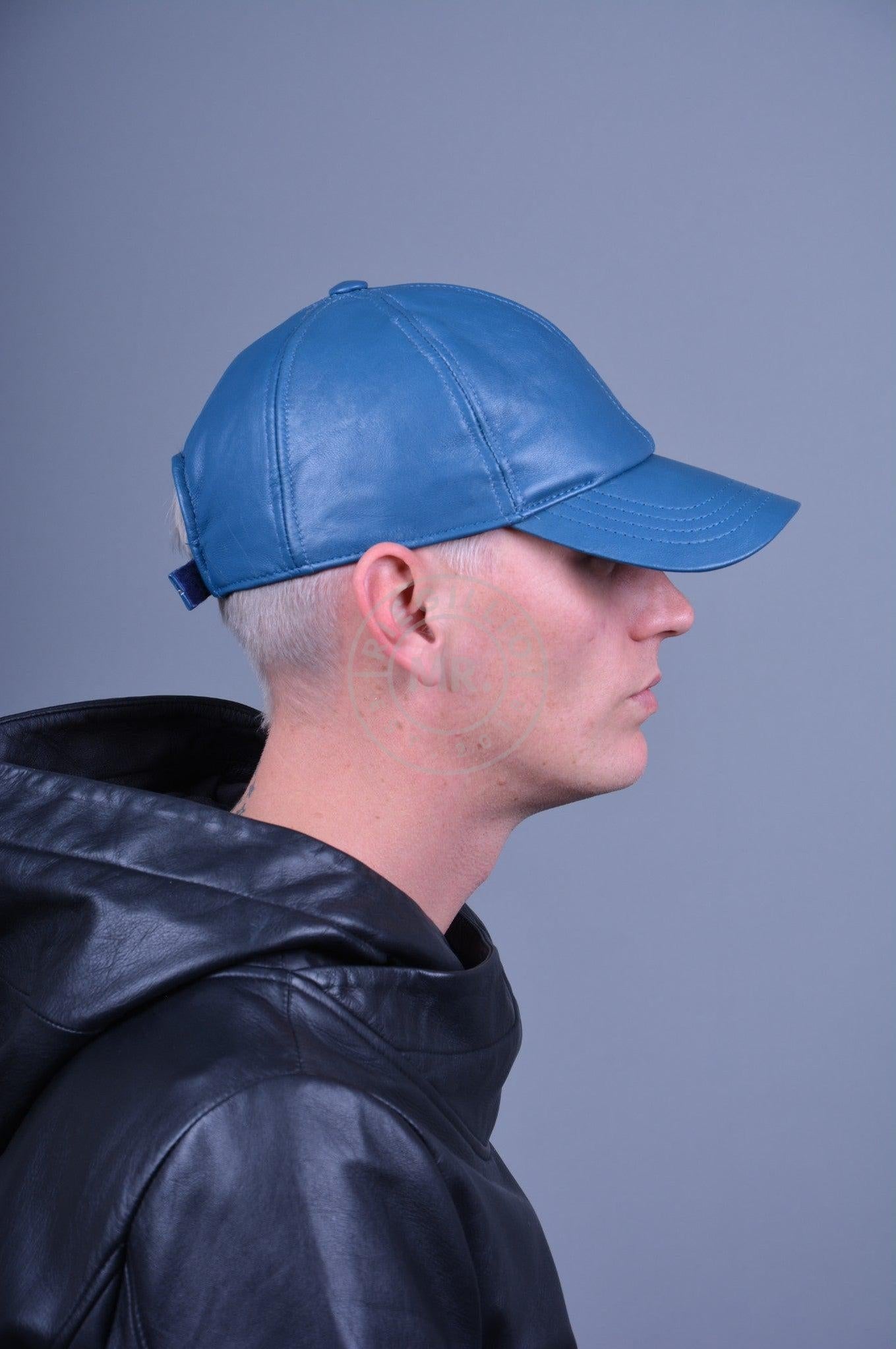 Jeans Blue Leather Cap at MR. Riegillio