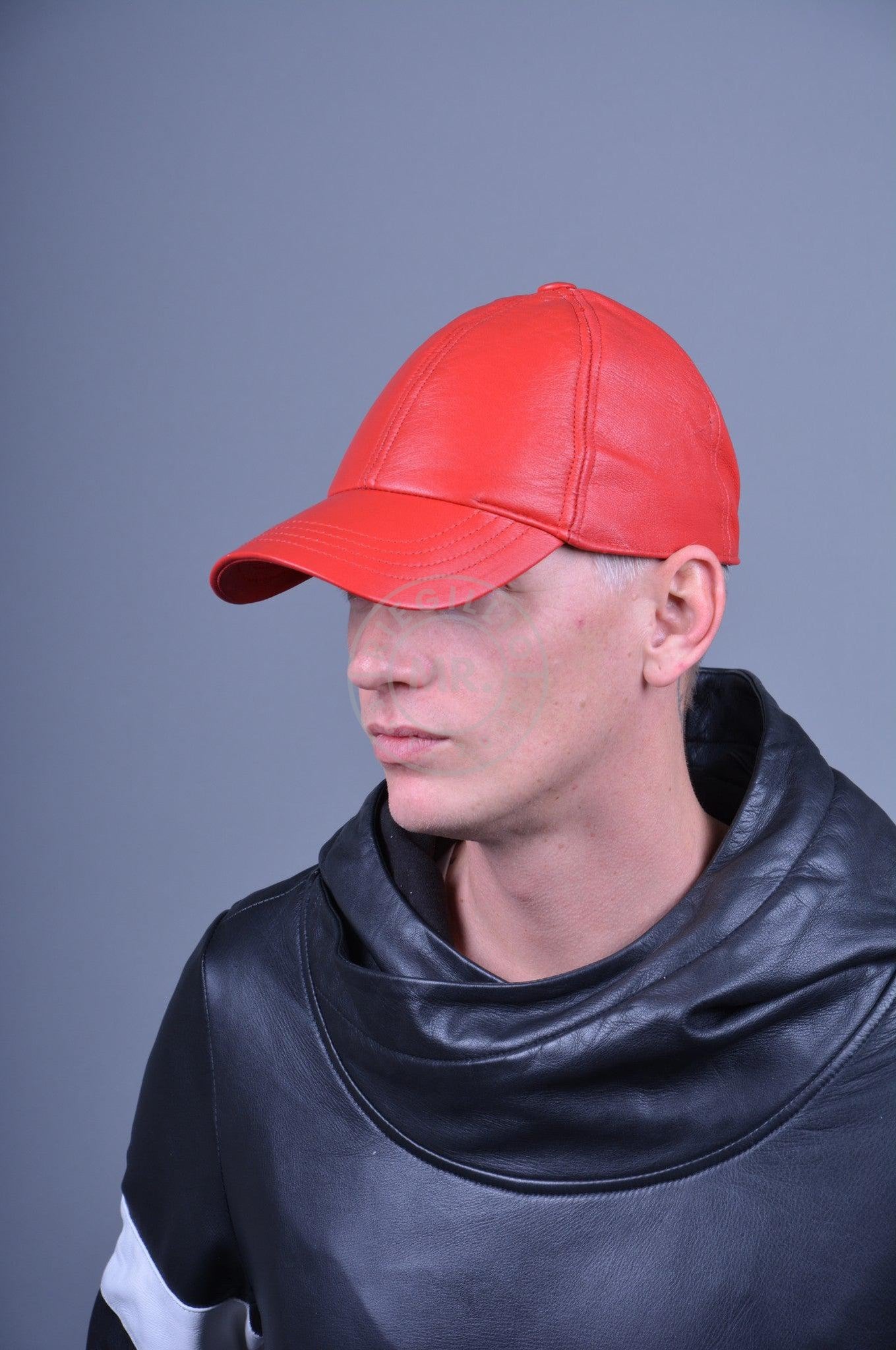 Red Leather Cap at MR. Riegillio