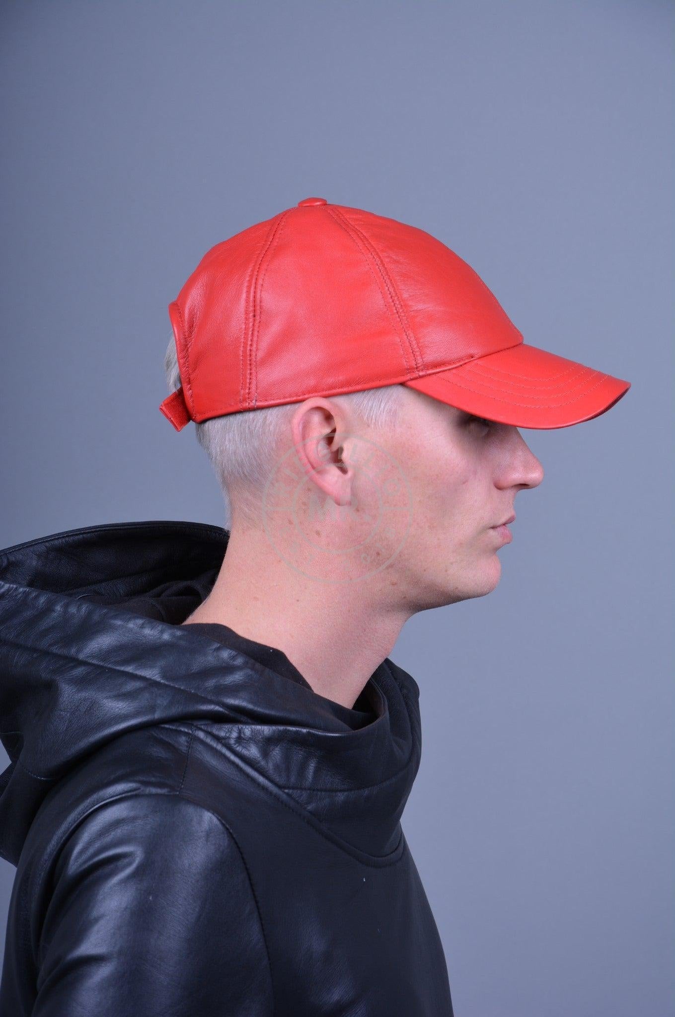 Red Leather Cap at MR. Riegillio