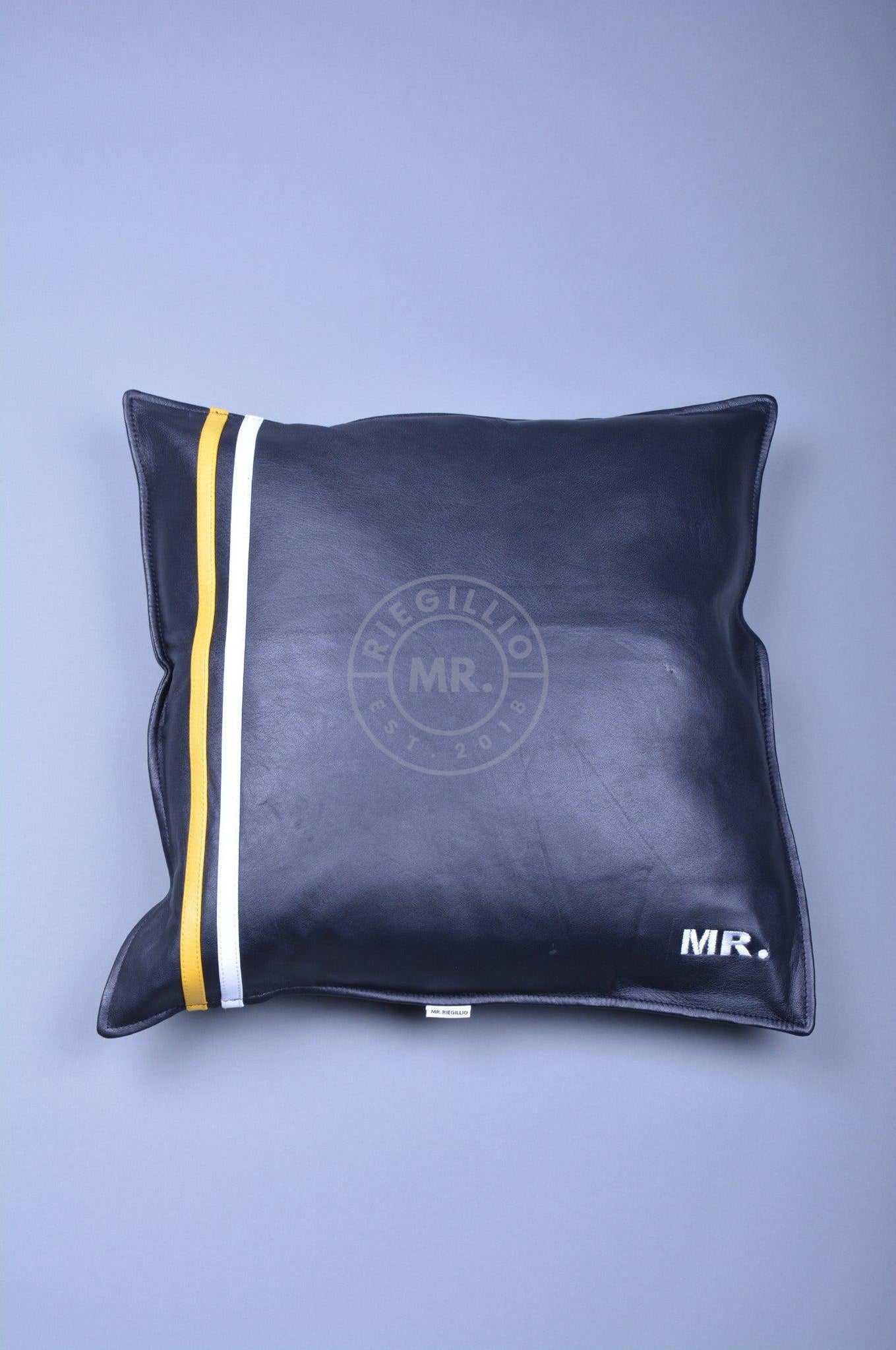 Black Leather Pillow - Yellow Stripe-at MR. Riegillio