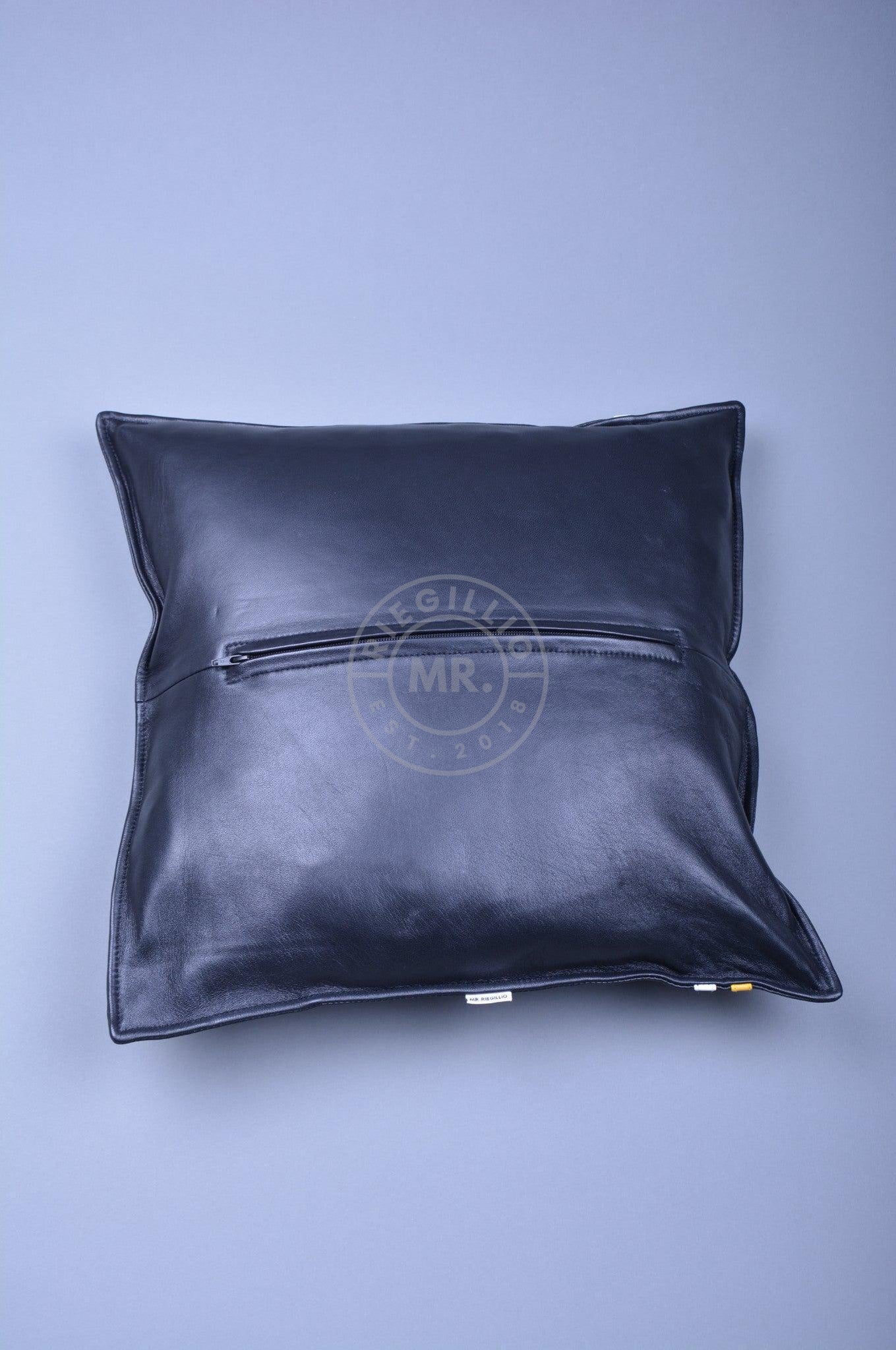 Black Leather Pillow - Orange Stripe at MR. Riegillio