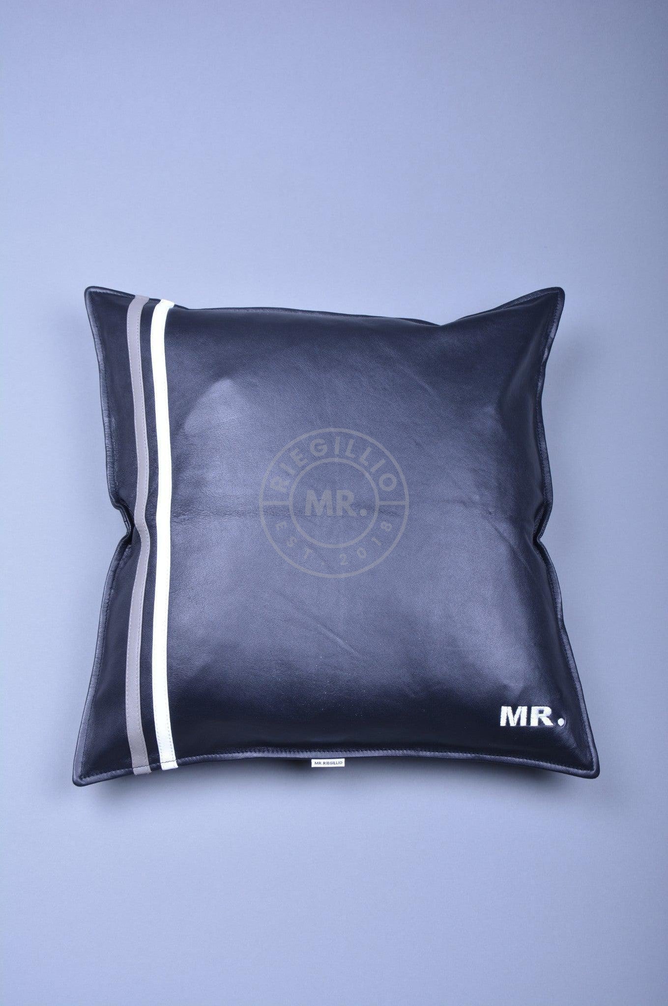 Black Leather Pillow - Grey Stripe-at MR. Riegillio