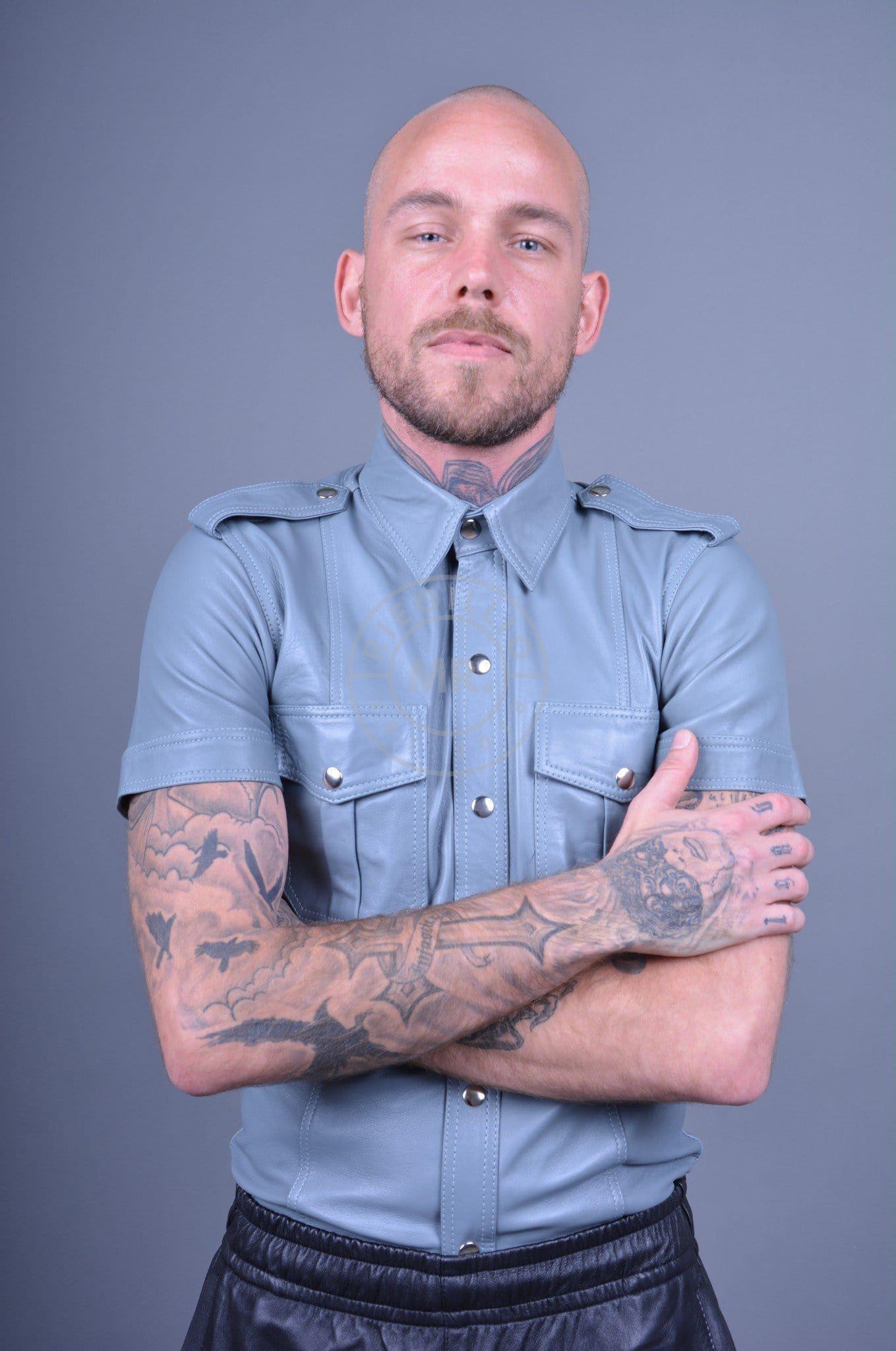 Slate Grey Leather Shirt at MR. Riegillio