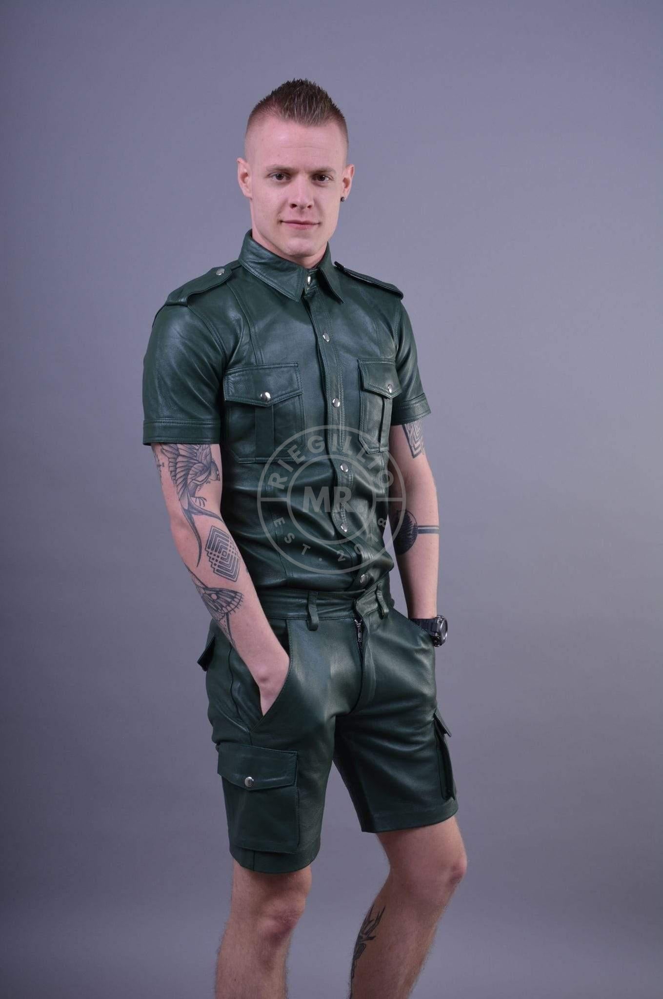 Dark Green Leather Shirt-at MR. Riegillio