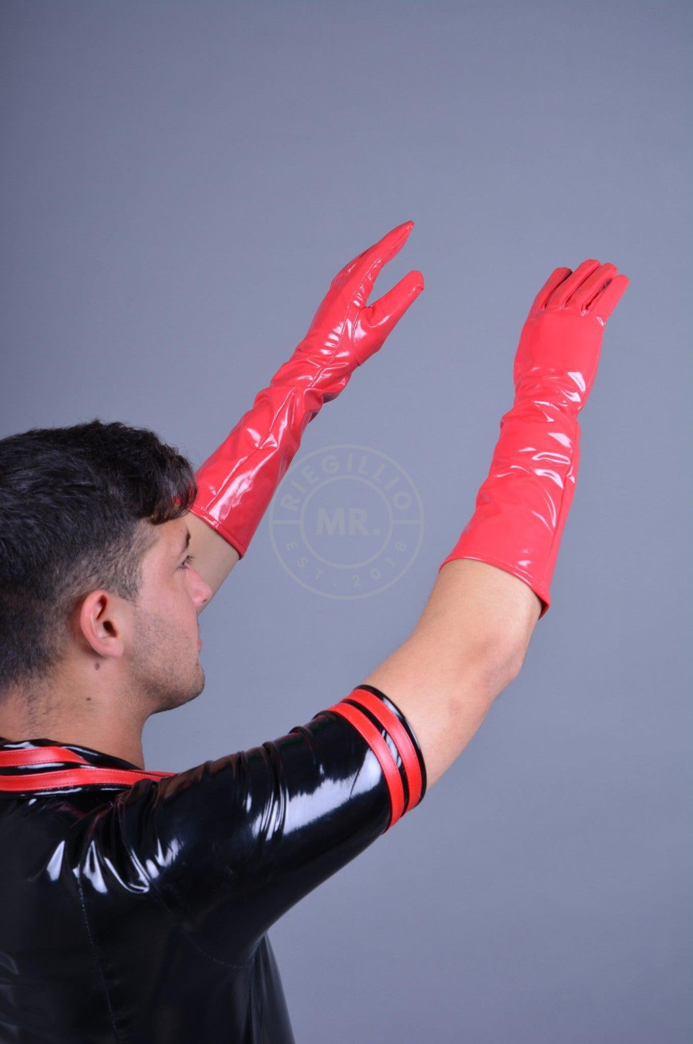 PVC Long Gloves - Red-at MR. Riegillio