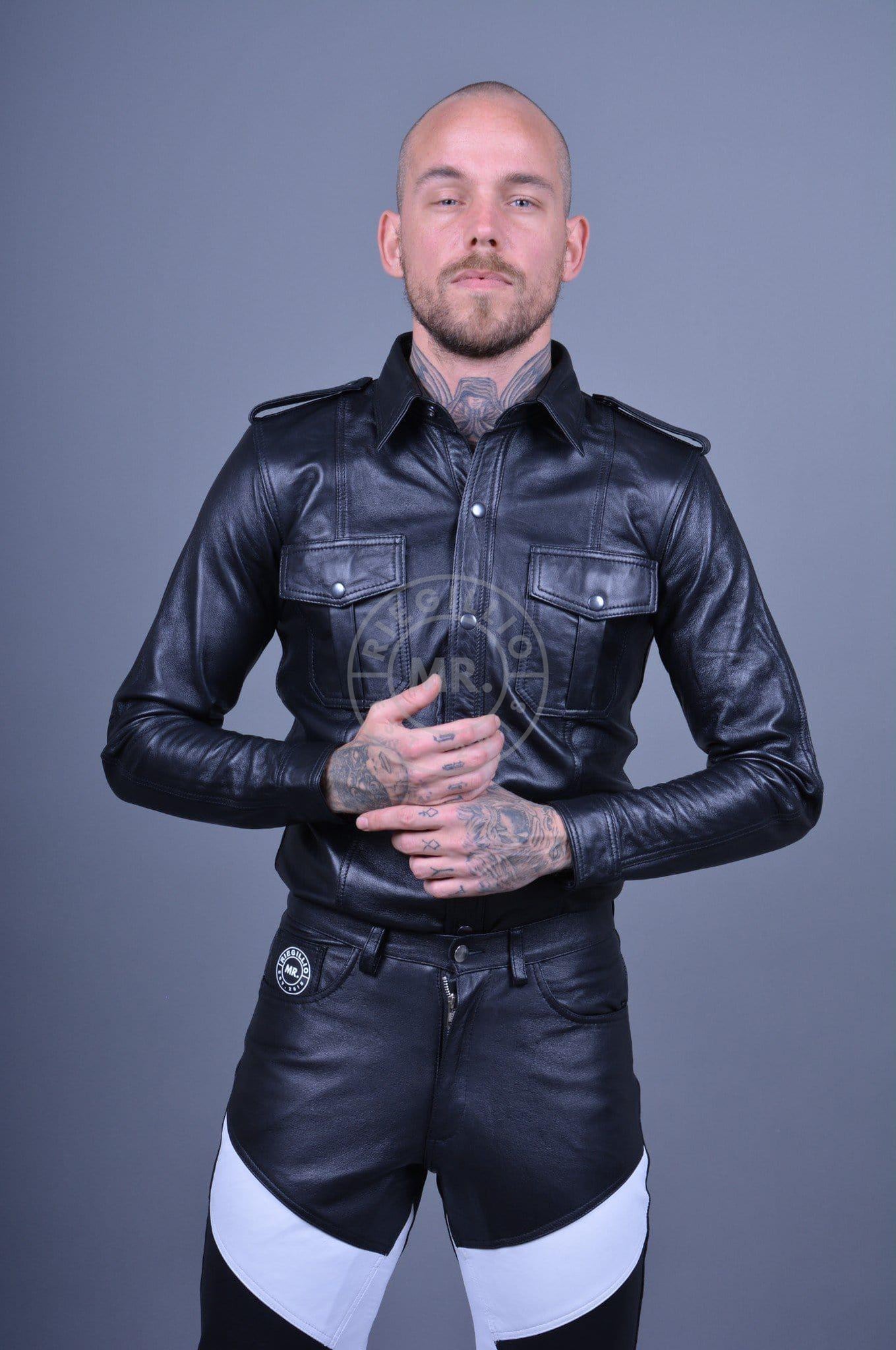 Black Leather Shirt Long Sleeves at MR. Riegillio
