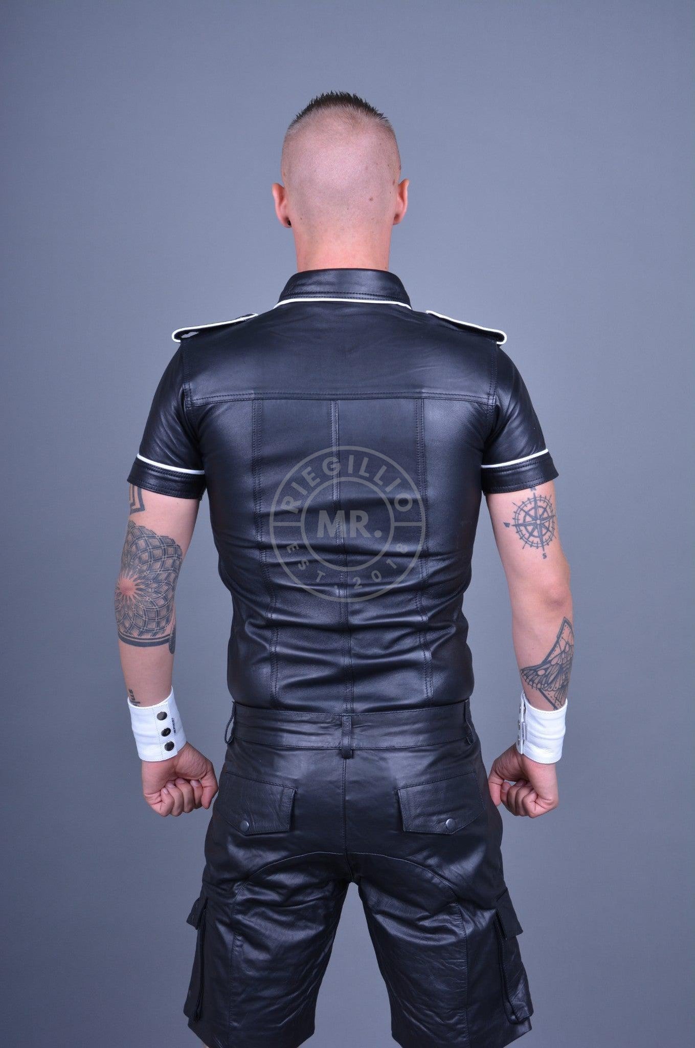 Black Leather Shirt - White Piping at MR. Riegillio