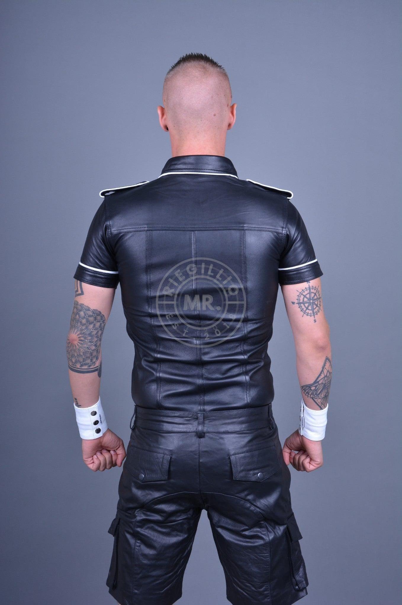 Black Leather Shirt - White Piping at MR. Riegillio