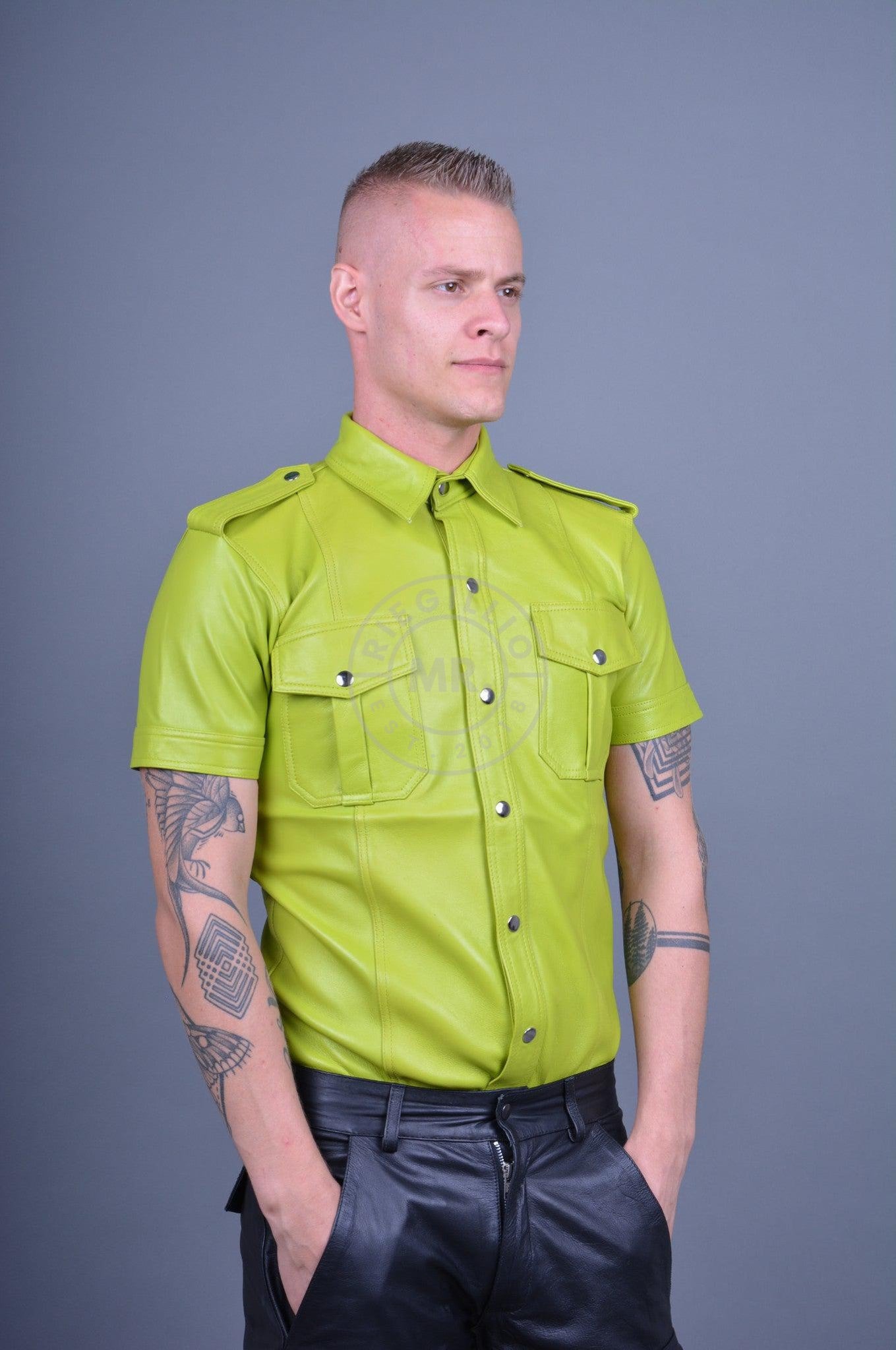 Lime Leather Shirt-at MR. Riegillio