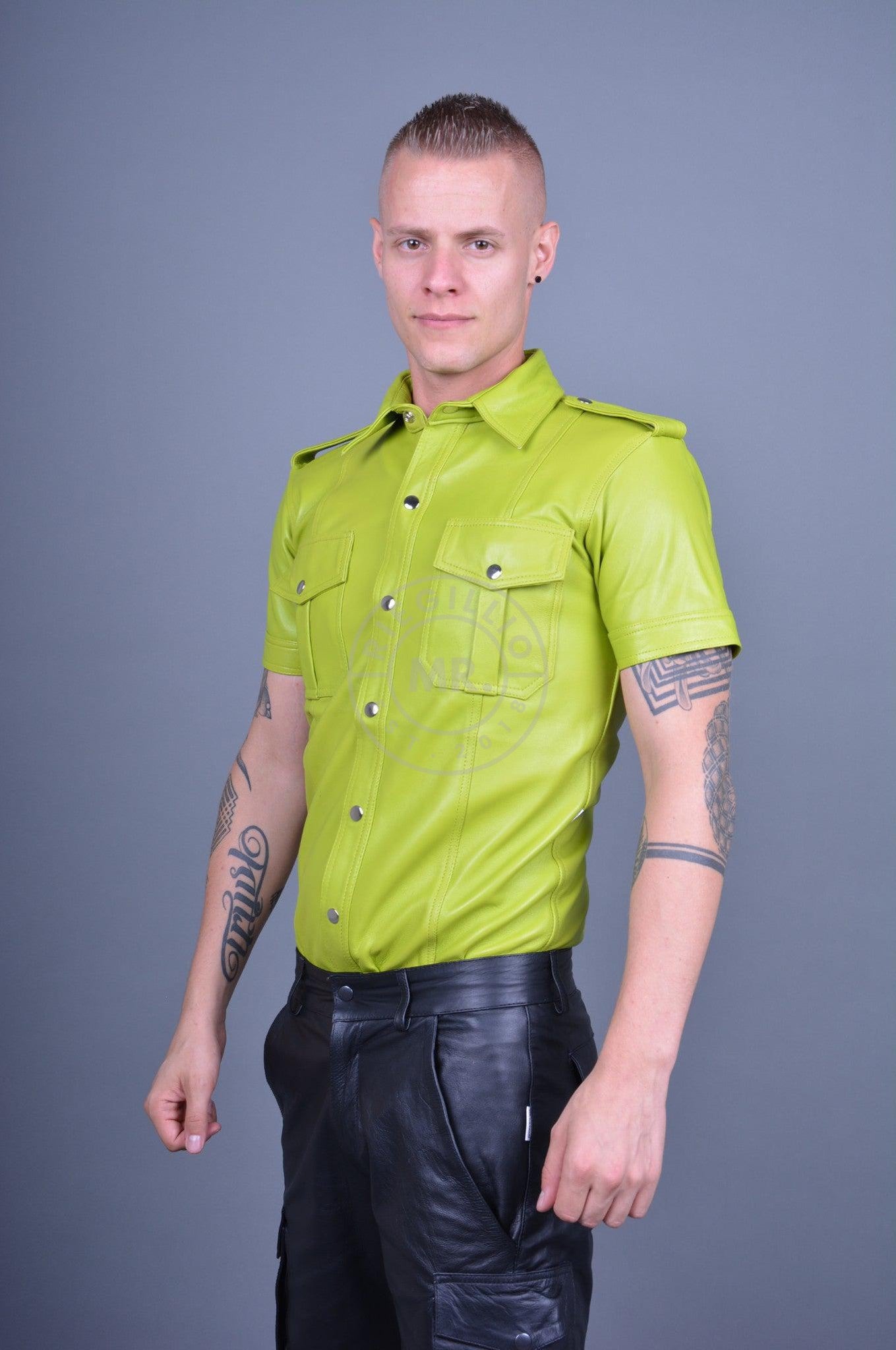 Lime Leather Shirt at MR. Riegillio