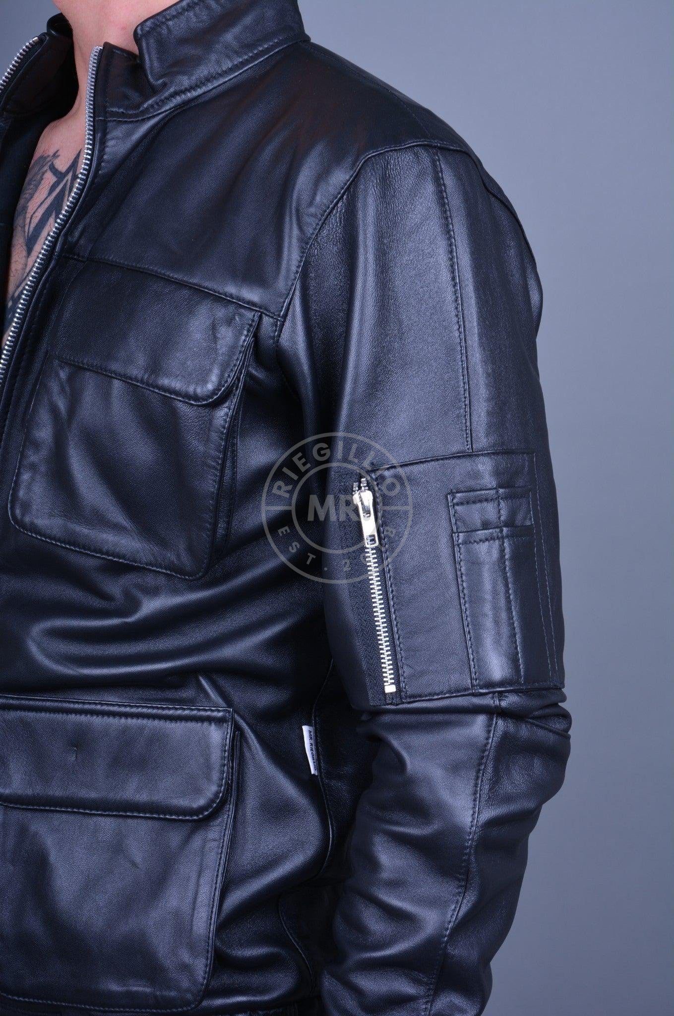 Black Leather Utility Jacket-at MR. Riegillio