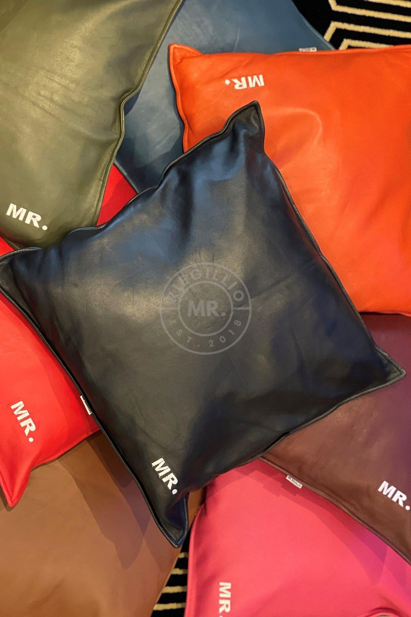 Orange Leather Pillow at MR. Riegillio