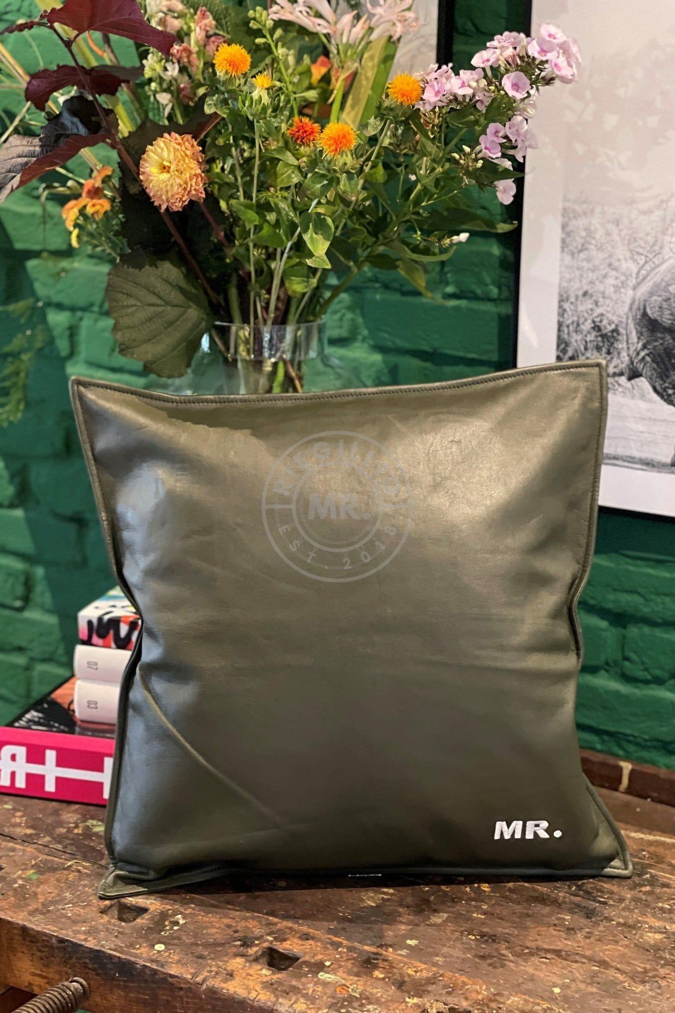Dark Green Leather Pillow at MR. Riegillio