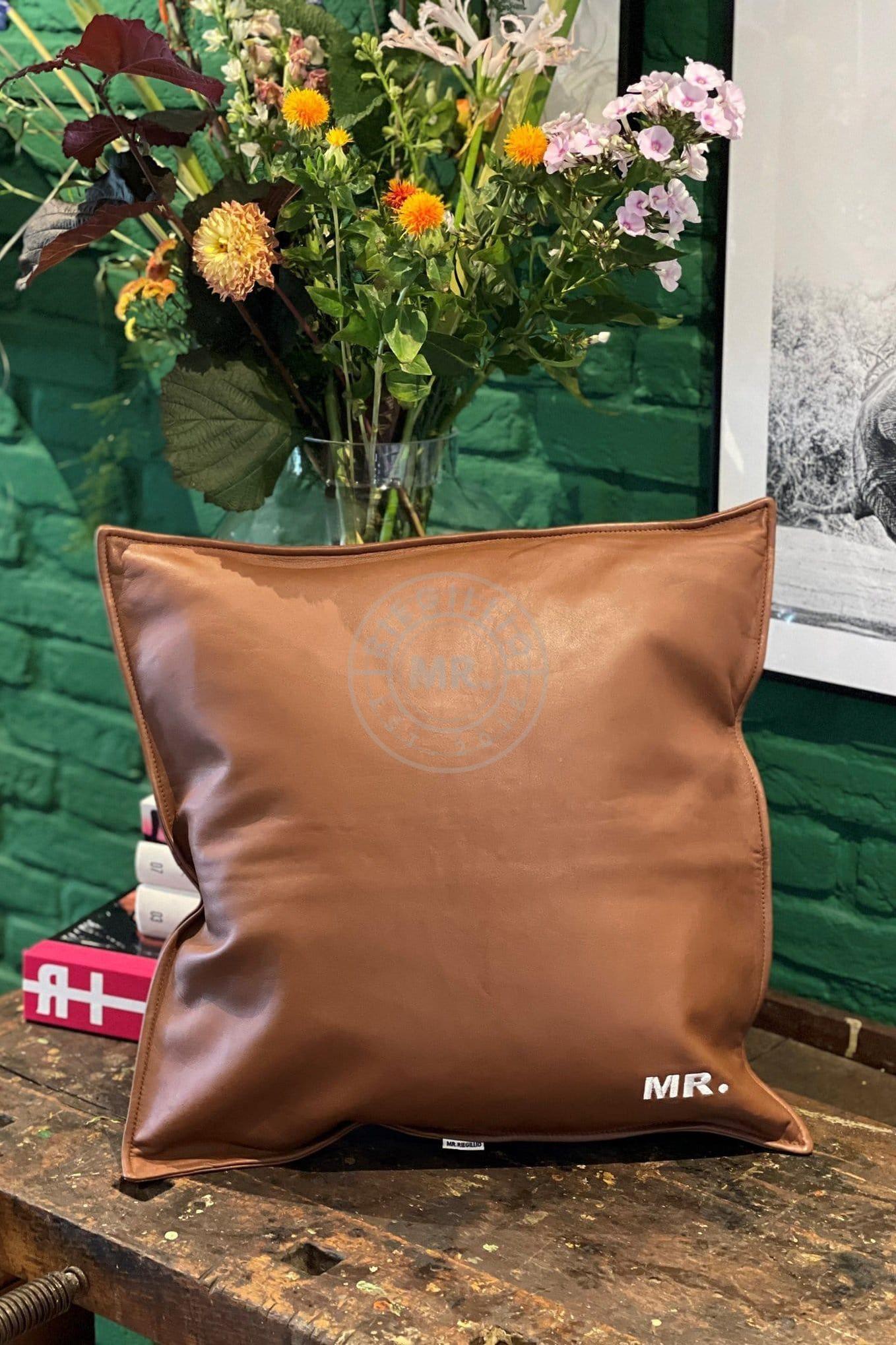 Cinnamon Brown Leather Pillow at MR. Riegillio