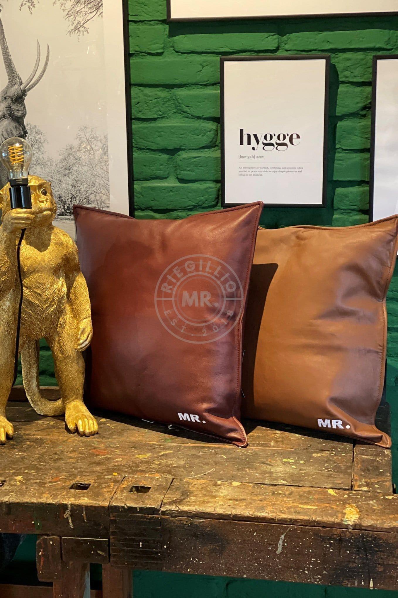 Cinnamon Brown Leather Pillow at MR. Riegillio