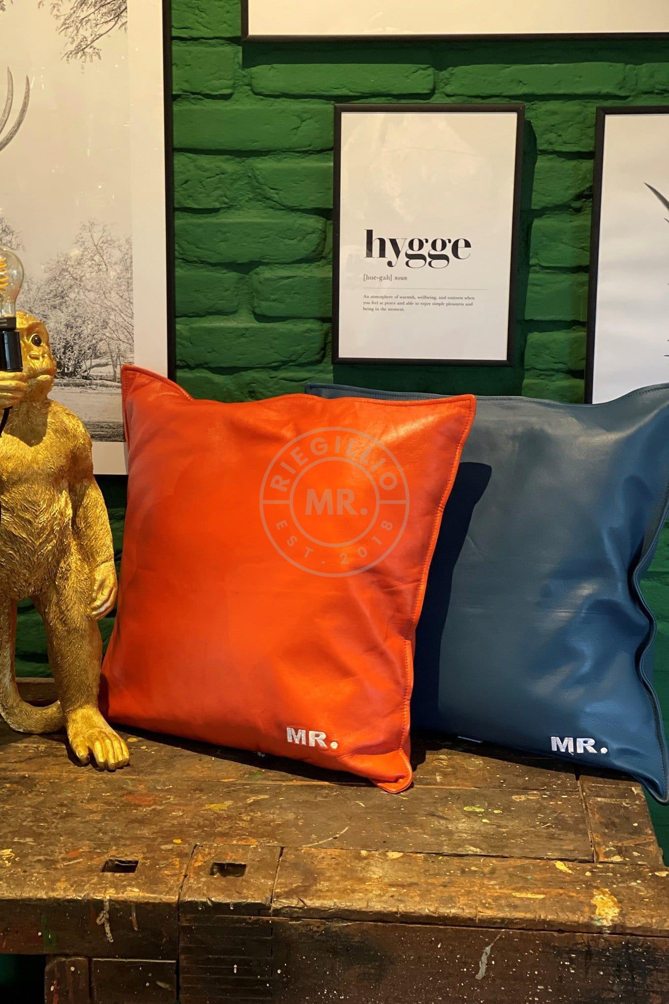 Orange Leather Pillow at MR. Riegillio