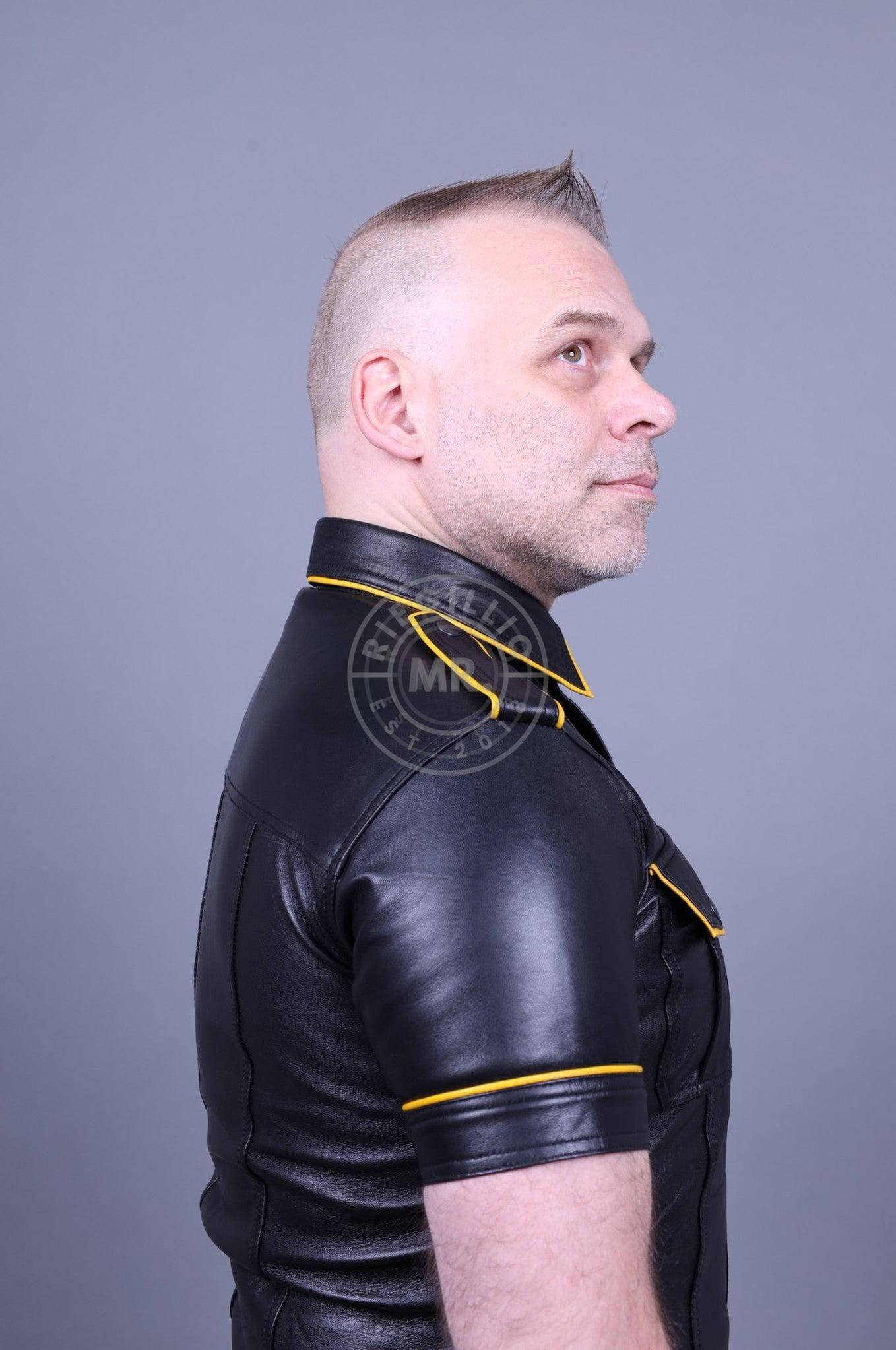 Black Leather Shirt - Yellow Piping at MR. Riegillio