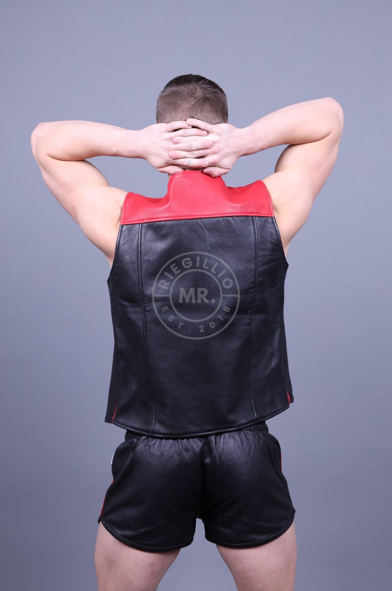 Leather Zipper Vest - Red Panels-at MR. Riegillio