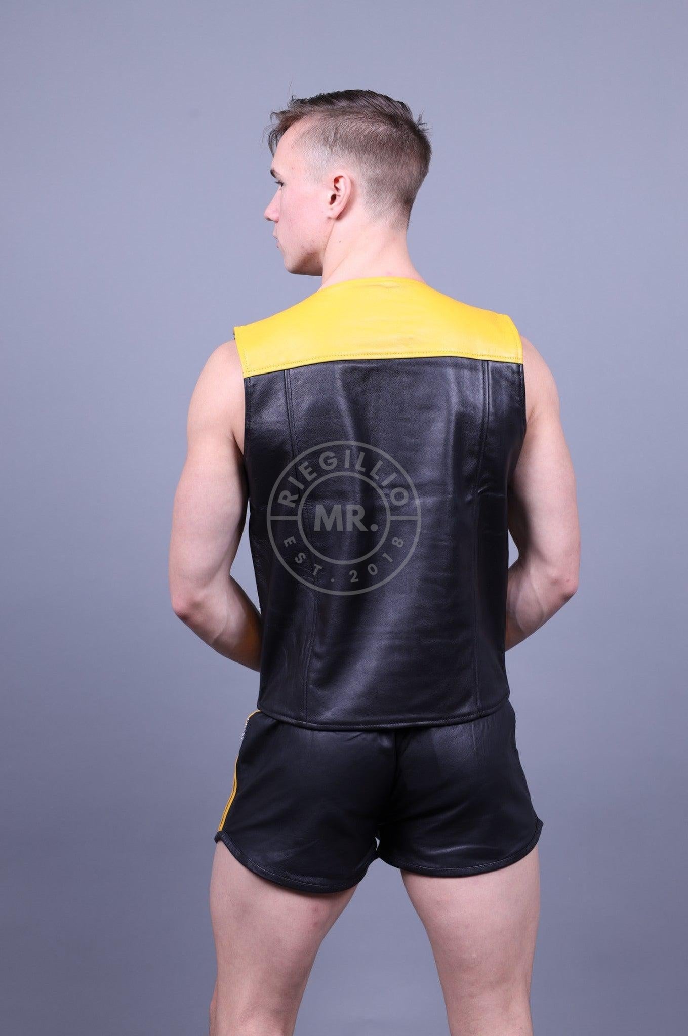 Leather Zipper Vest - Yellow Panels at MR. Riegillio