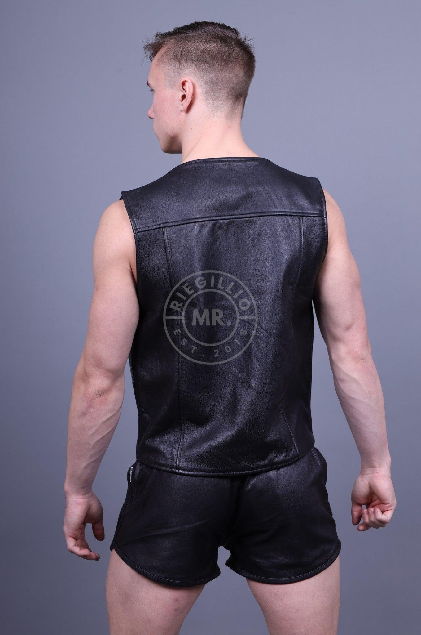 Leather Zipper Vest - Black-at MR. Riegillio