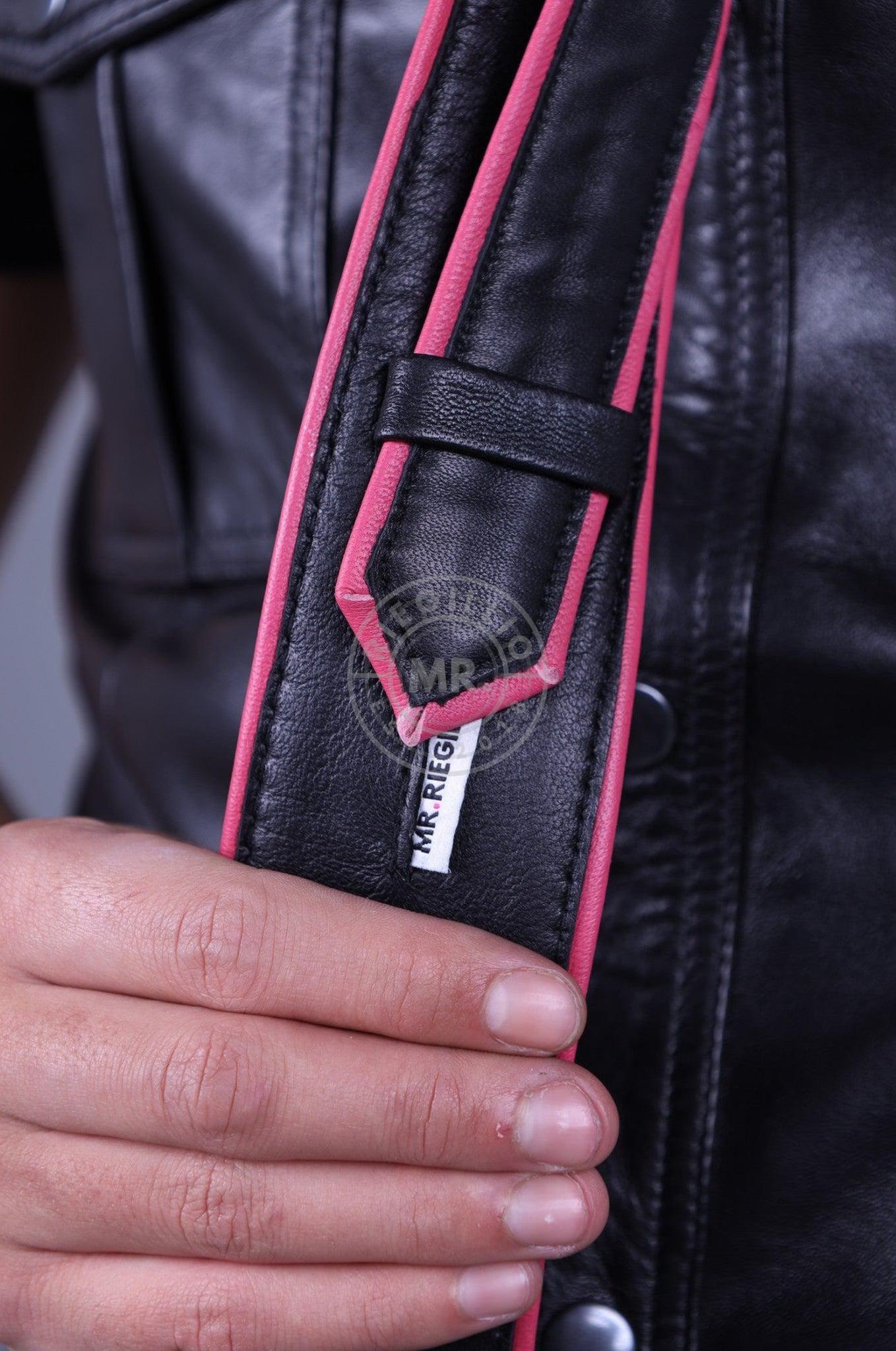 Black Leather Tie - PINK Piping at MR. Riegillio