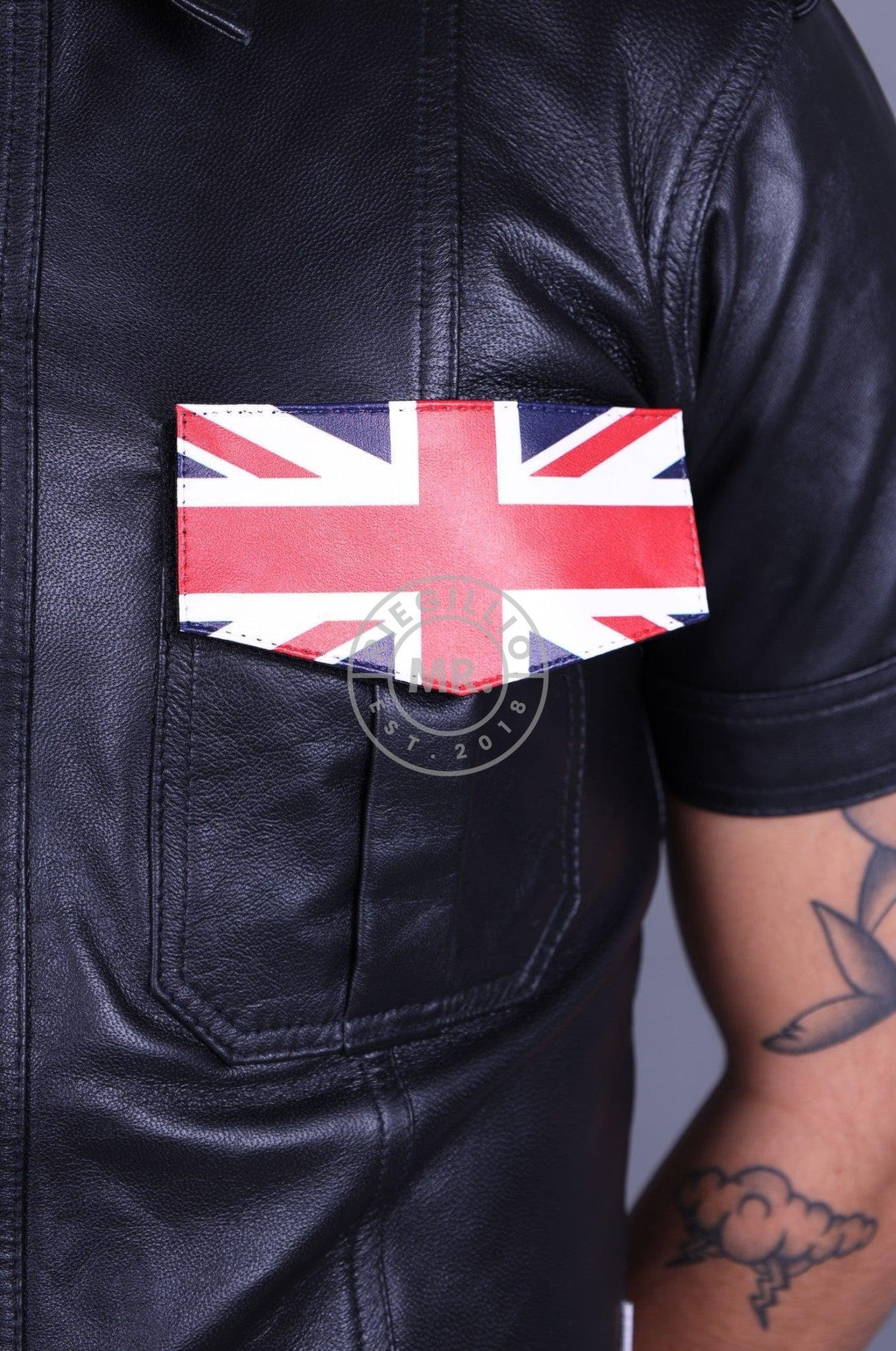 Black Leather Shirt - Velcro Patch at MR. Riegillio