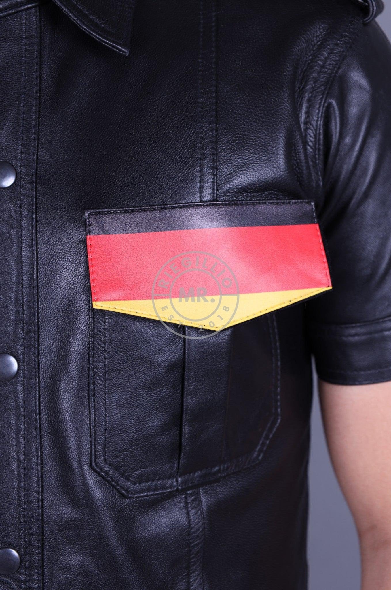 Black Leather Shirt - Velcro Patch at MR. Riegillio