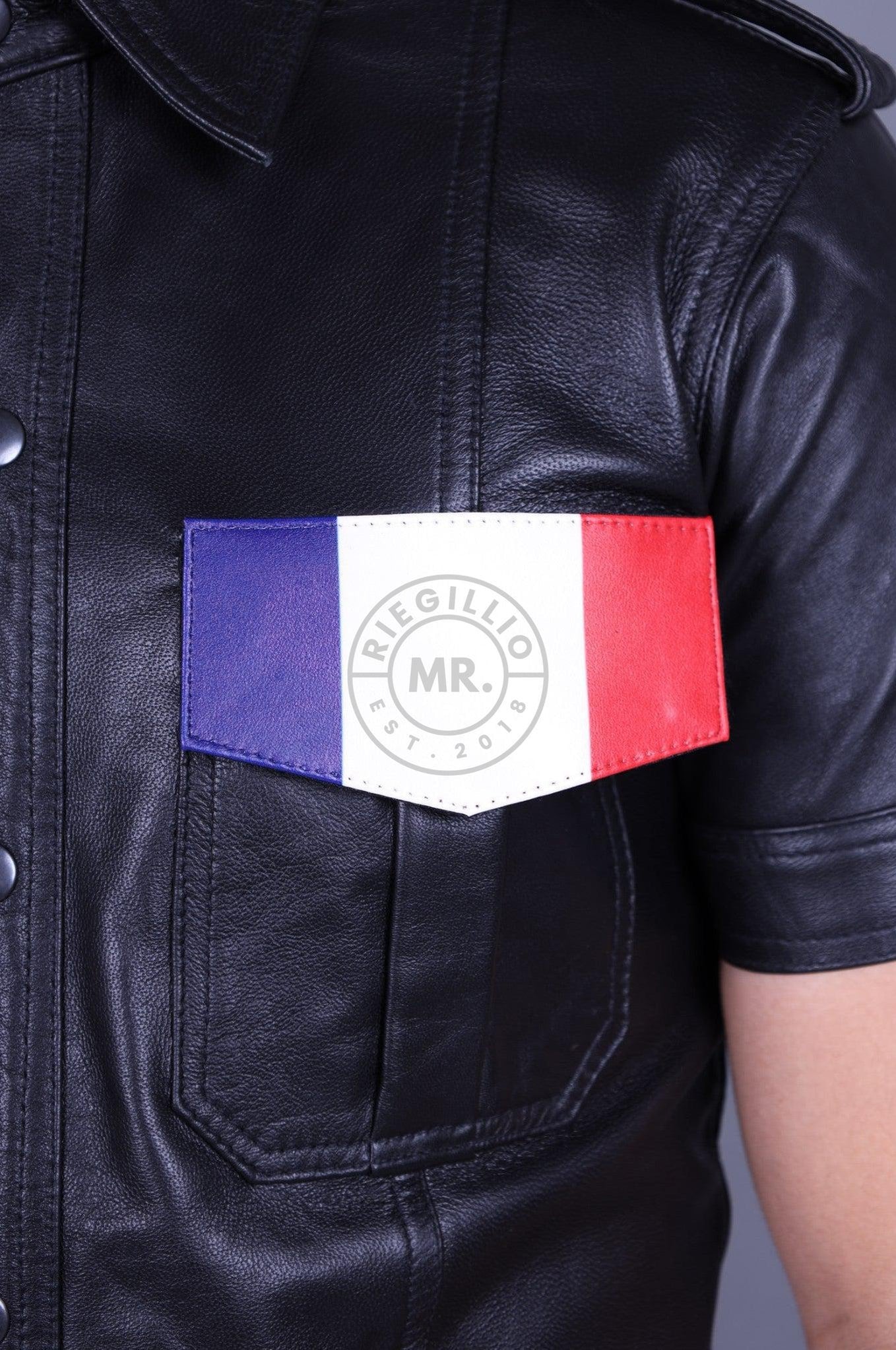 Black Leather Shirt - Velcro Patch at MR. Riegillio